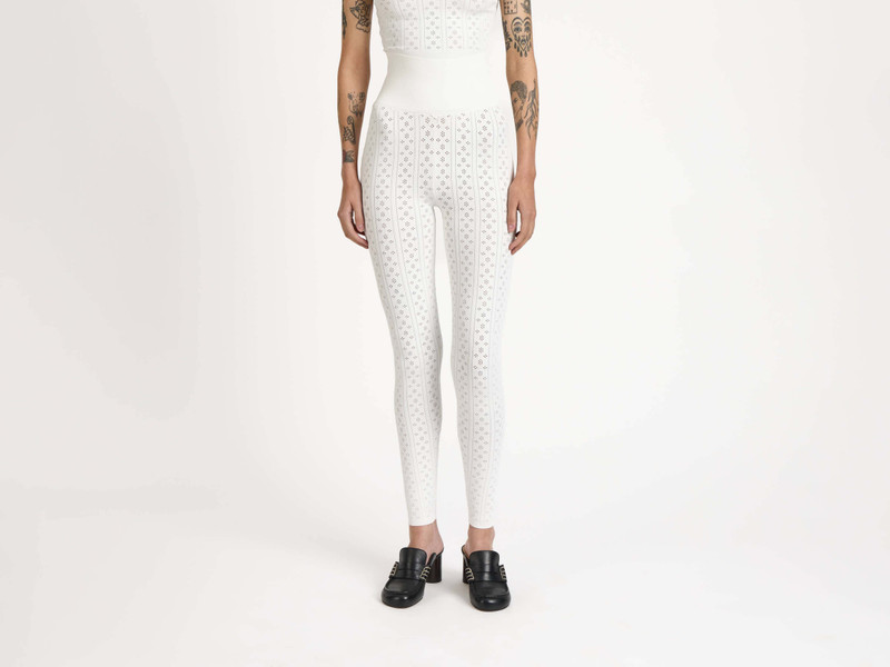 KNITTED POINTELLE LEGGINGS IN WHITE - 1