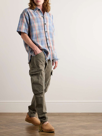 Greg Lauren Frayed Checked Cotton-Flannel Shirt outlook