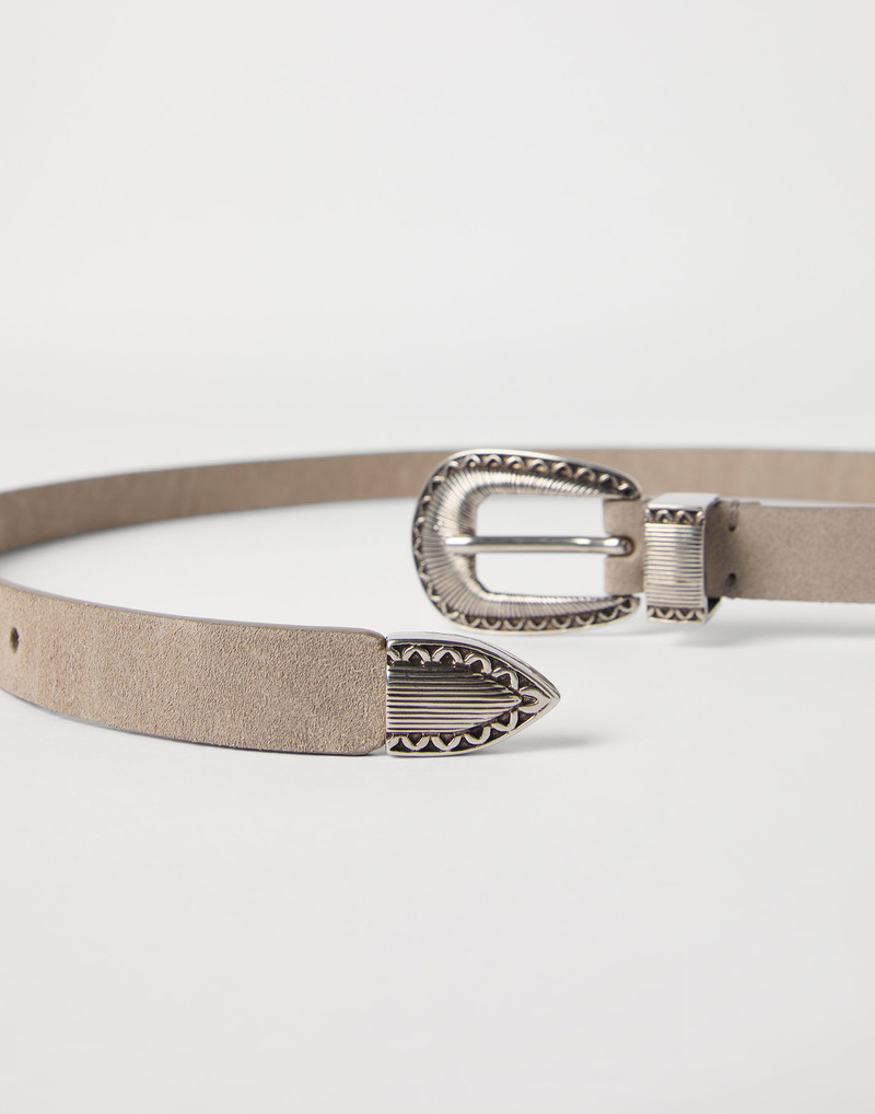 Brunello Cucinelli Reversed leather belt with tip outlook