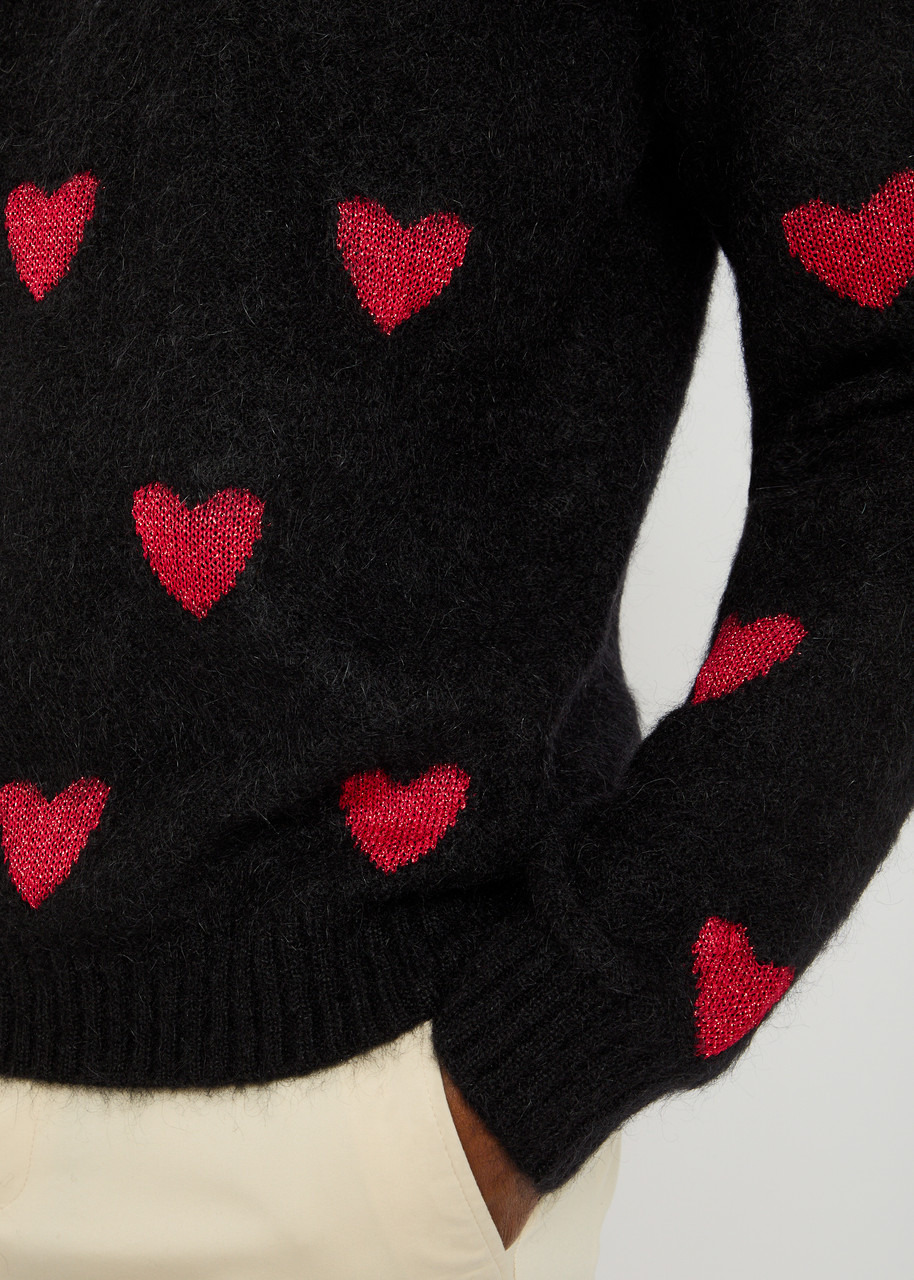 Valentino Garavani Heart-intarsia Metallic Brushed Knit Jumper - 5