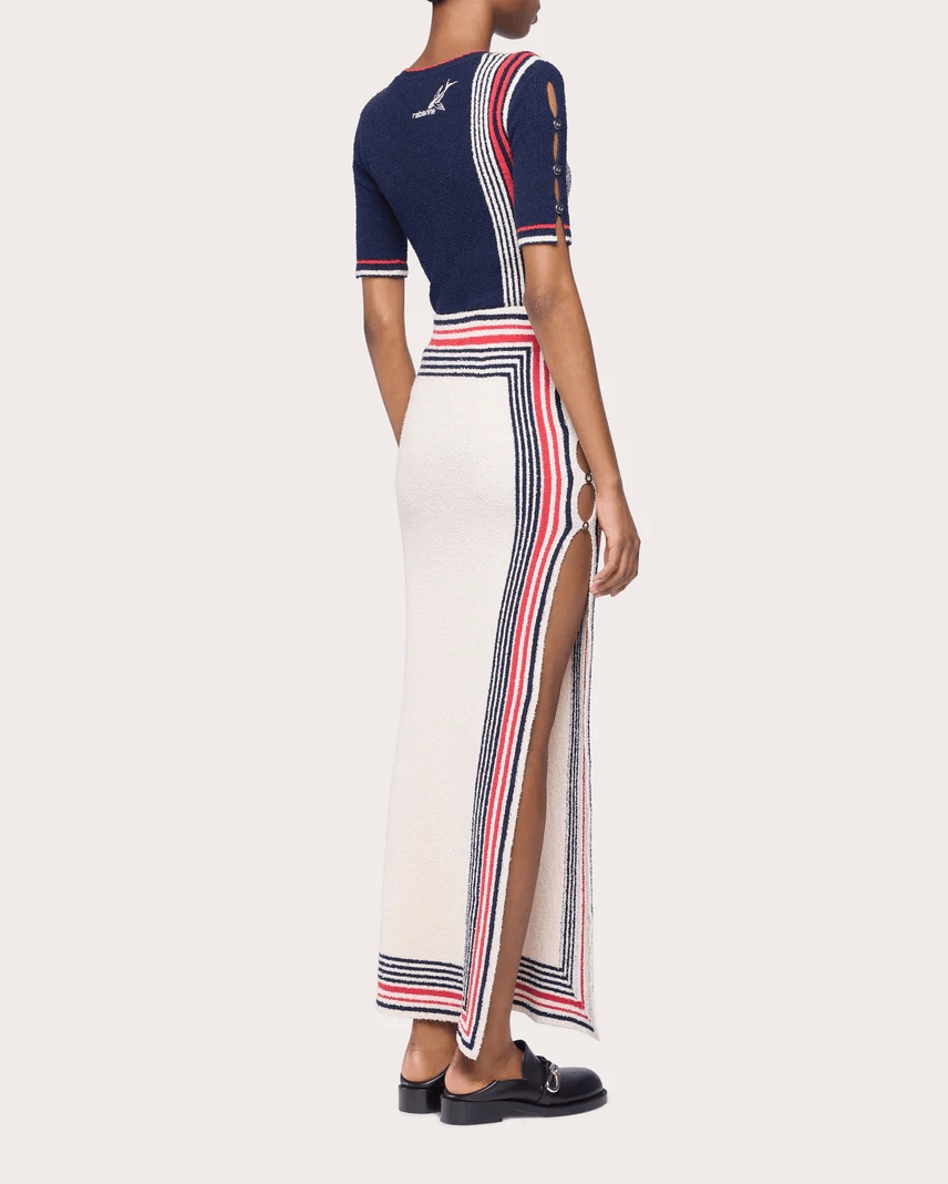 Stripe Terry High-Slit Maxi Skirt - 3