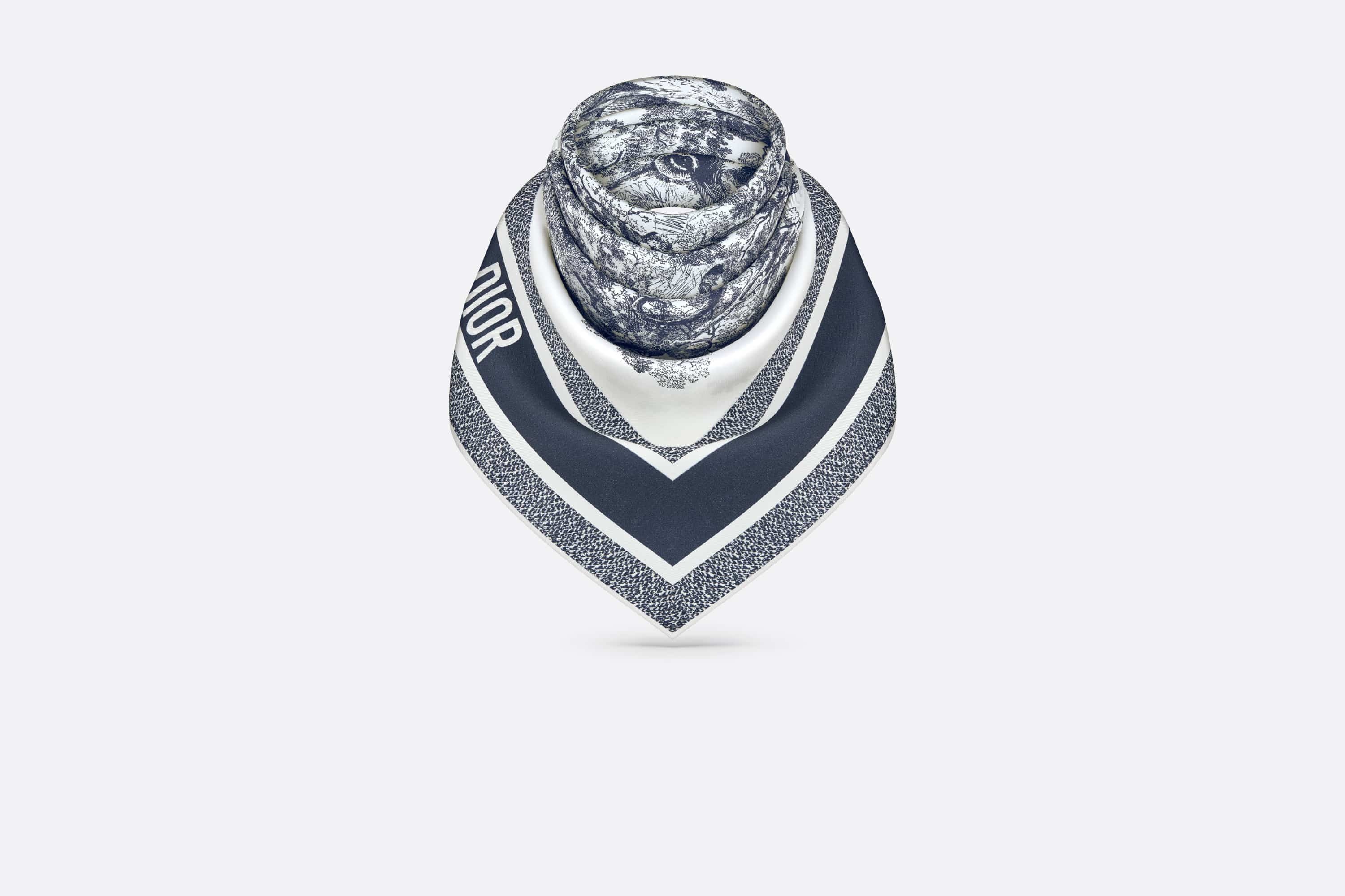 *話題の限定*【DIOR】Toile de Jouy スカーフ 90 Toile de Jouy Sauvage 90 Square Scarf Ivory and Gray Silk