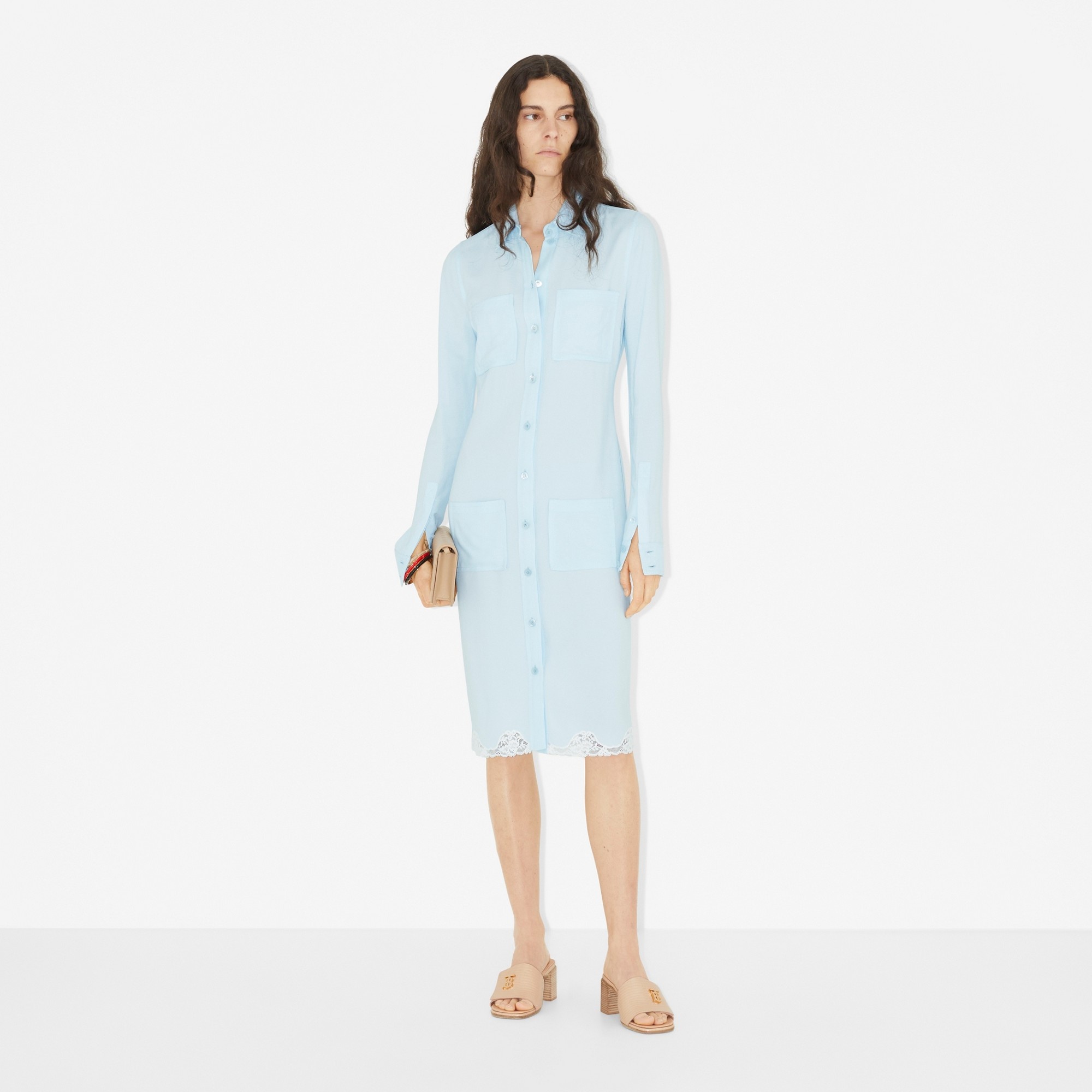 Lace Trim Viscose Shirt Dress - 2