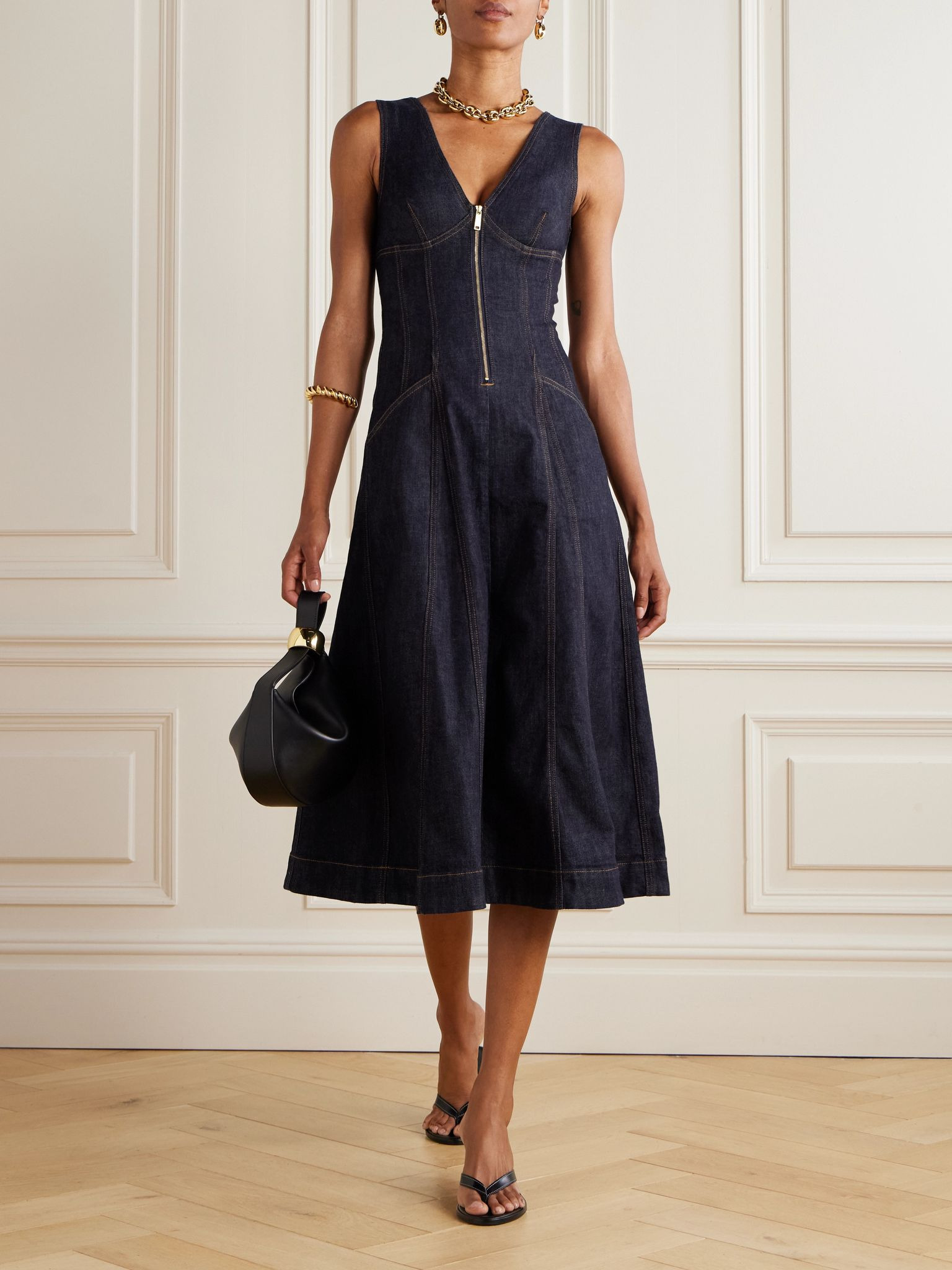 Paneled denim midi dress Blue - 2