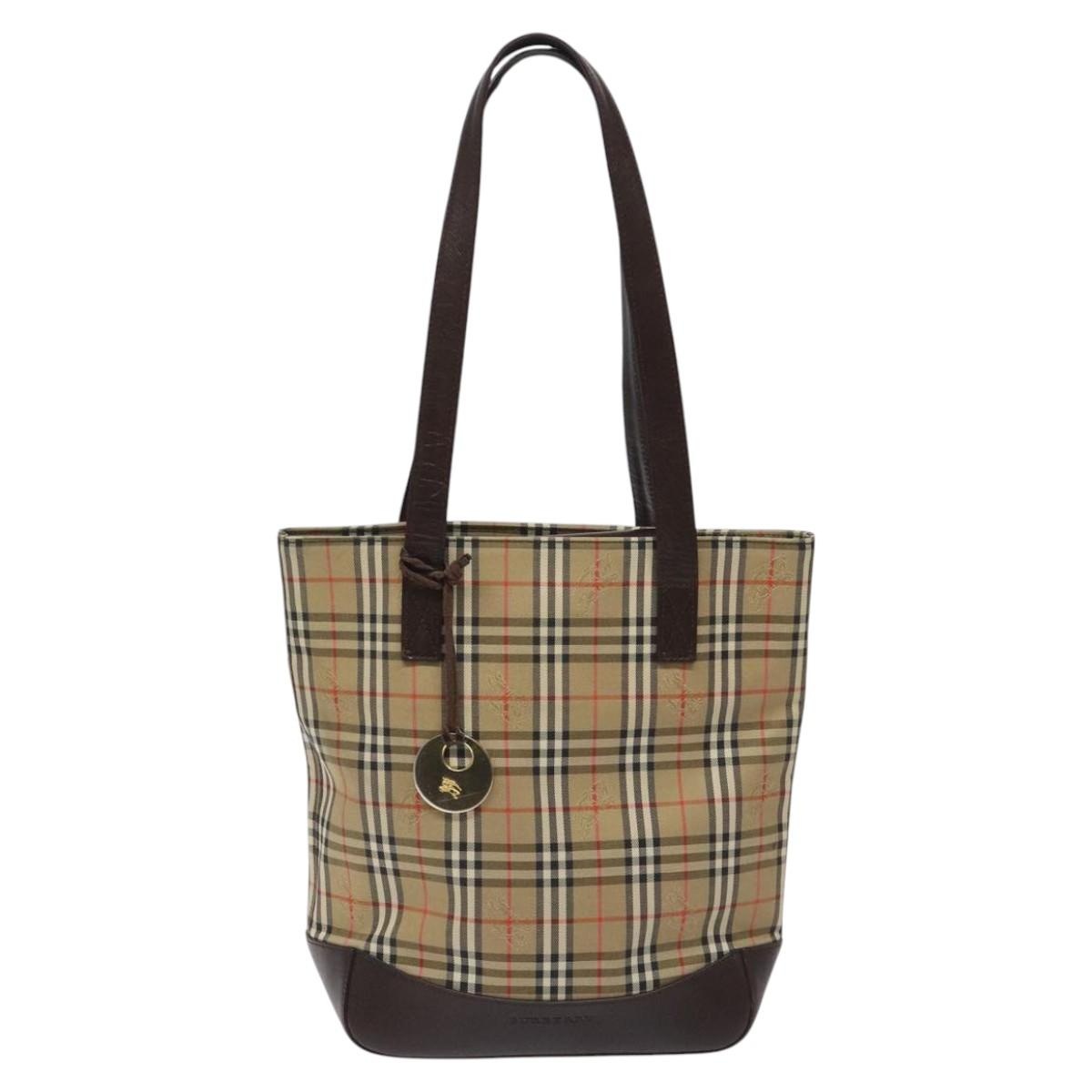 Burberry Nova Check Tote Bag Canvas Leather Beige Brown Gold - 2