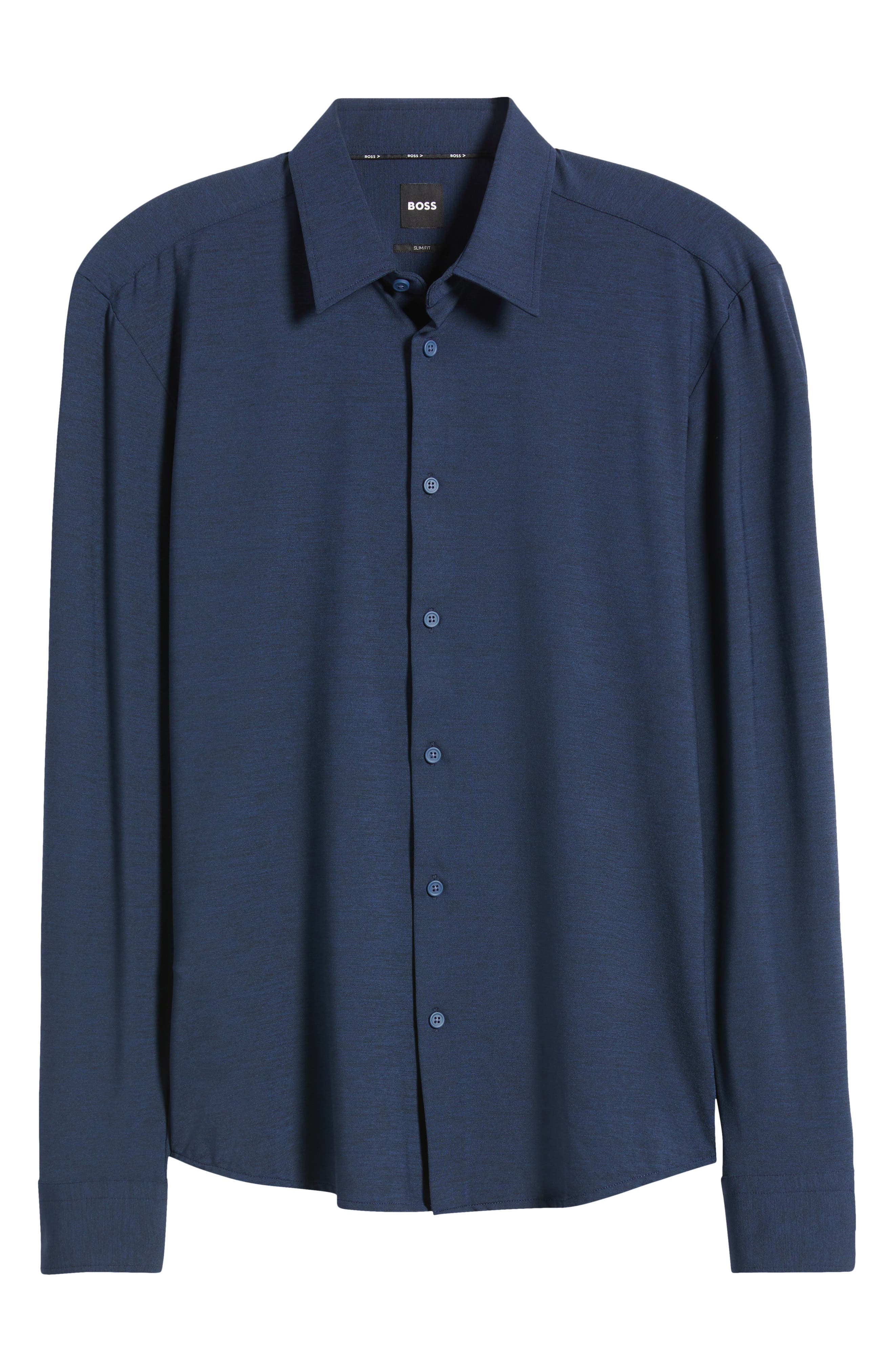 BOSS Roan Kent Knit Button-Up Shirt in Dark Blue at Nordstrom - 6