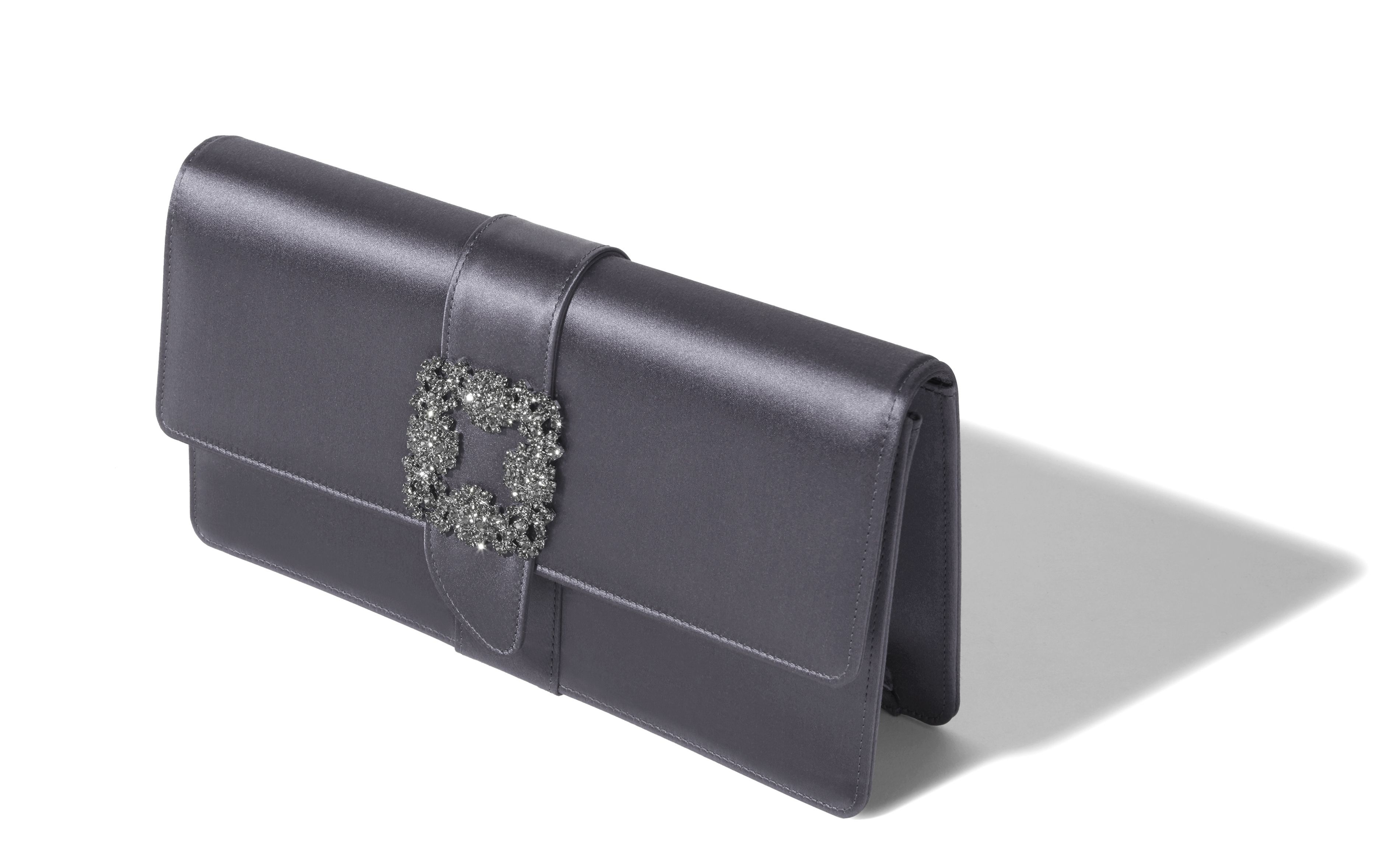 Purple Grey Satin Jewel Buckle Clutch - 2