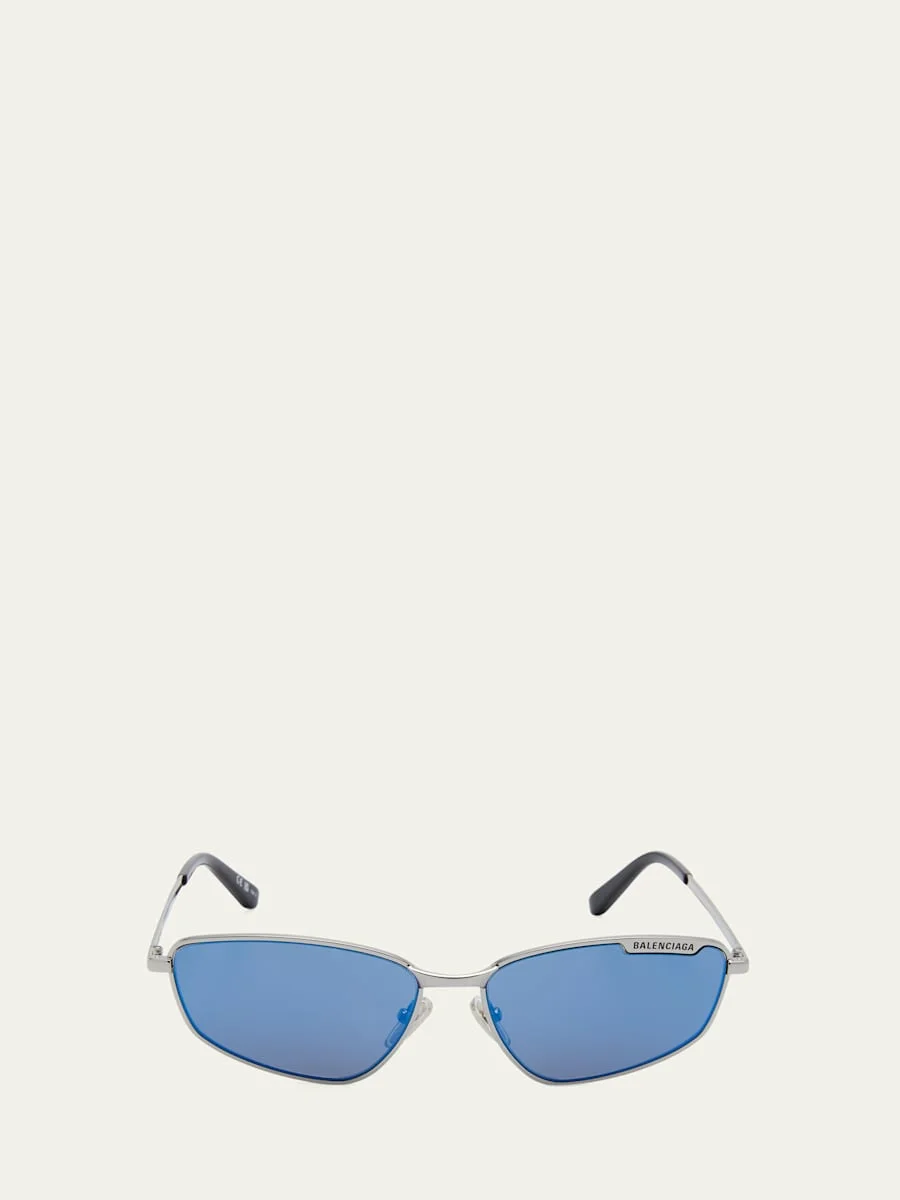 Men's Metal Cat-Eye Sunglasses with Logo - 1