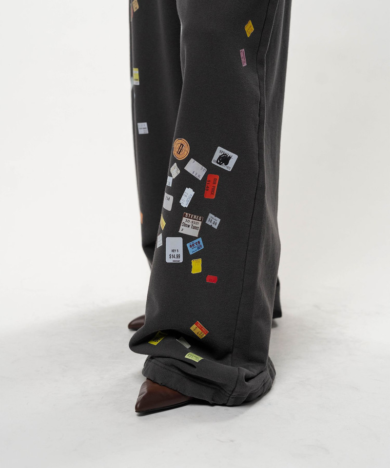 Price Tag Sticker Printed Wide Sweat Pants 8