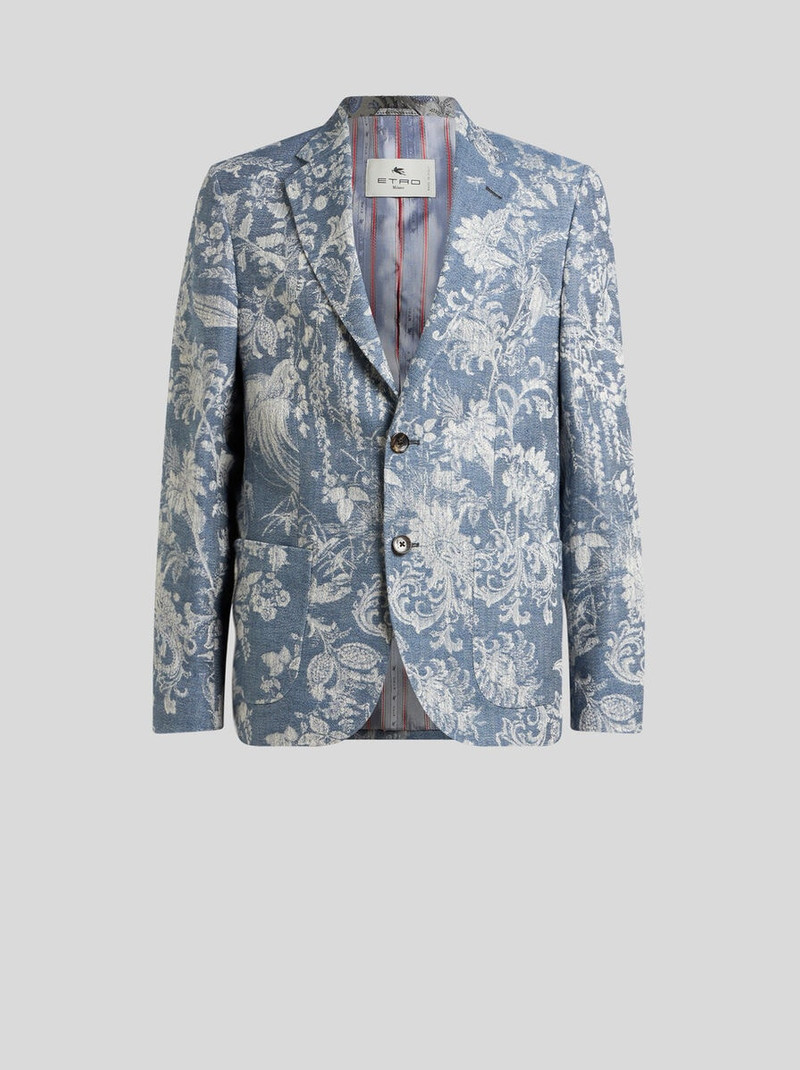 SINGLE-BREASTED COTTON JACQUARD JACKET WITH FLORAL MOTIF 1