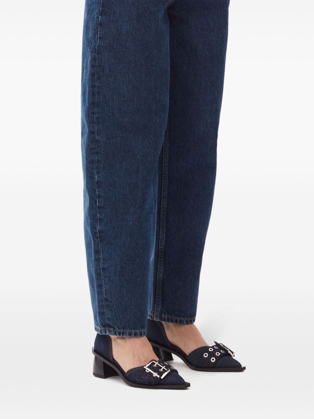 buckle-detail 50mm denim pumps - 4