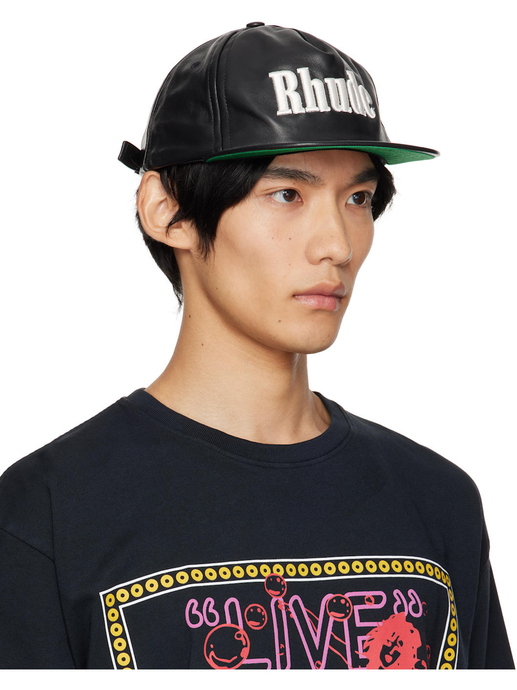 Black Logo Leather Cap - 2
