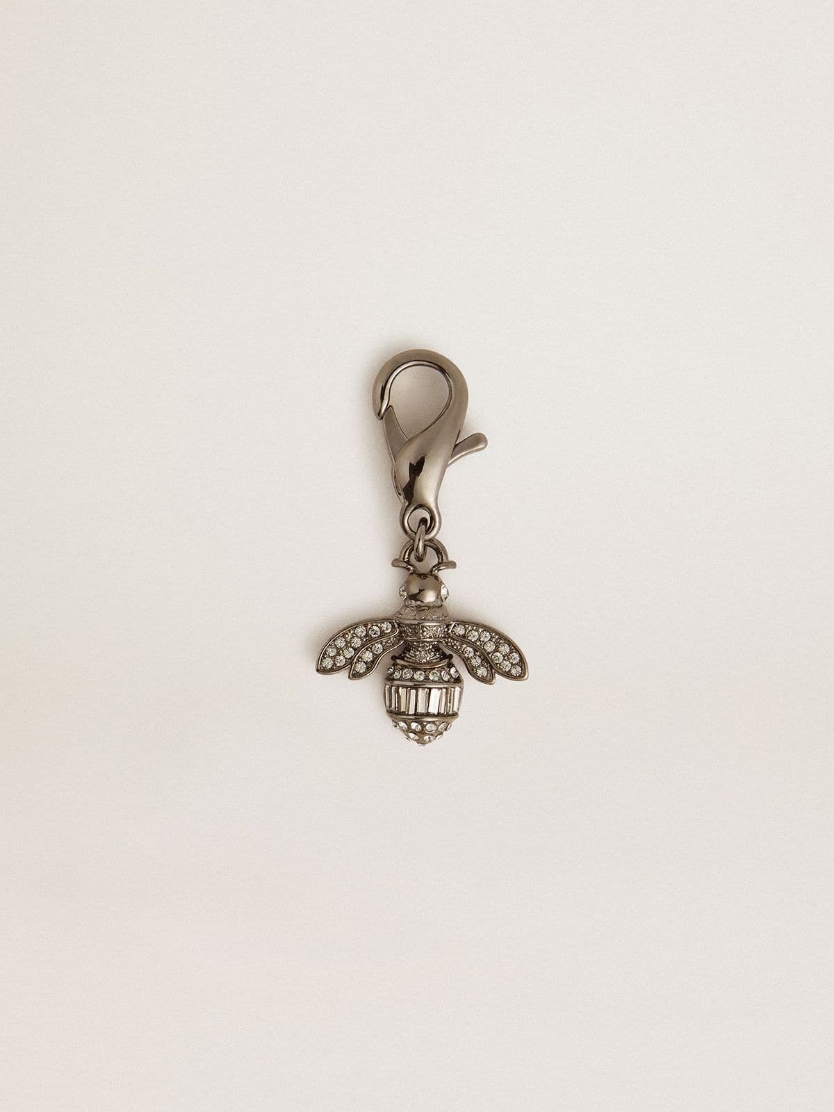 Bee-shaped charm in silver-colored brass with crystals - 1