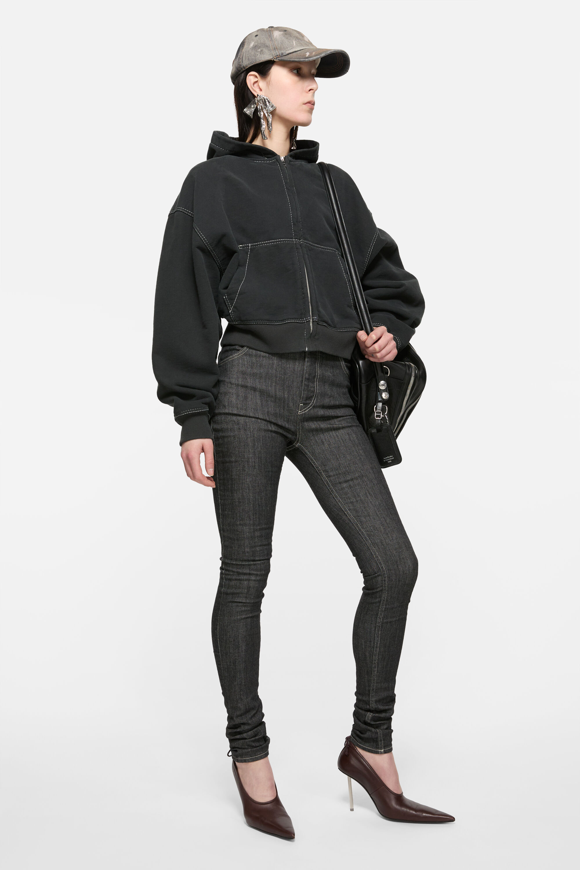 Hooded zip-up sweater - Faded black - 3