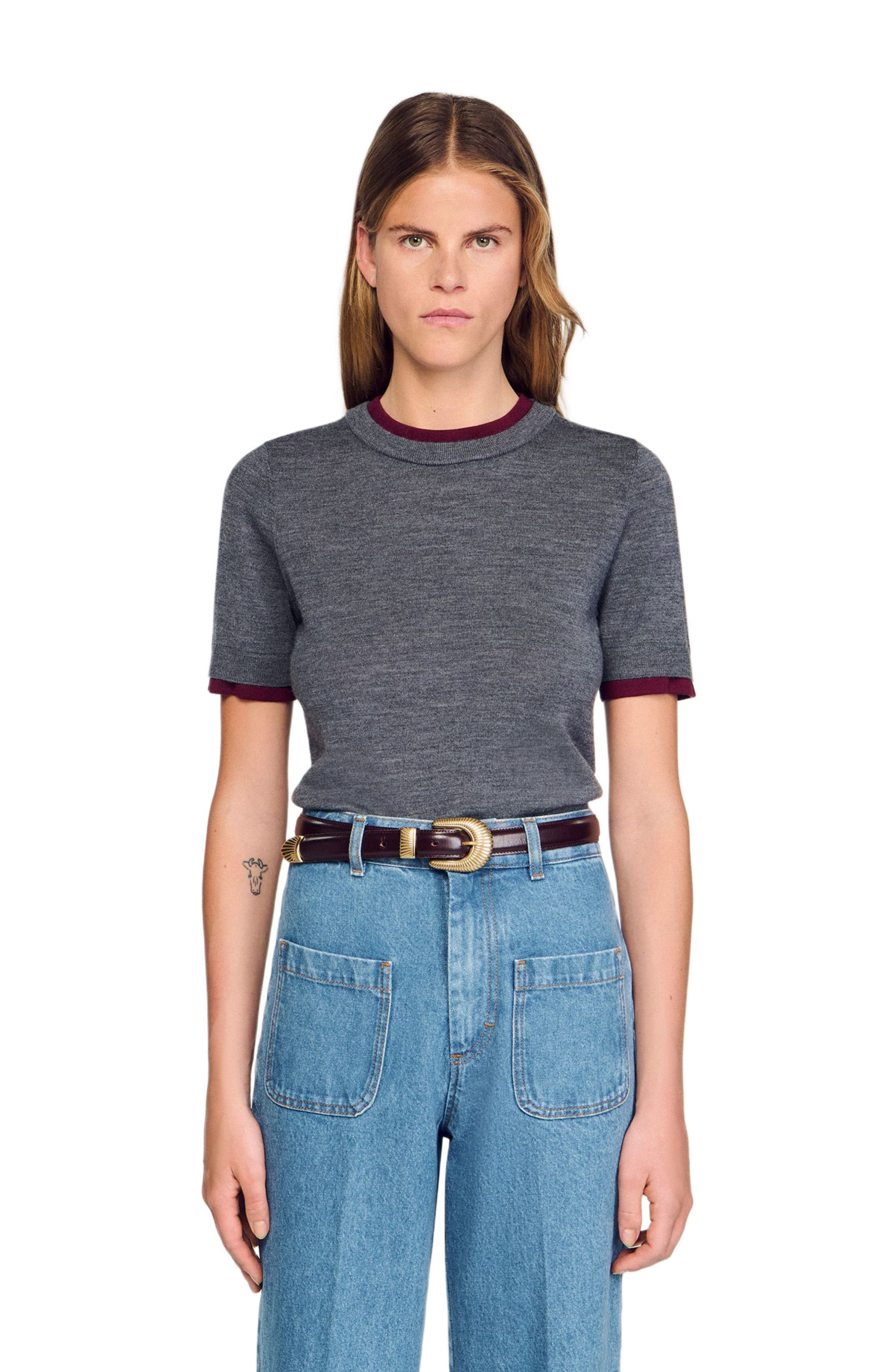 SANDRO Two-tone cropped sweater in Grey at Nordstrom - 4