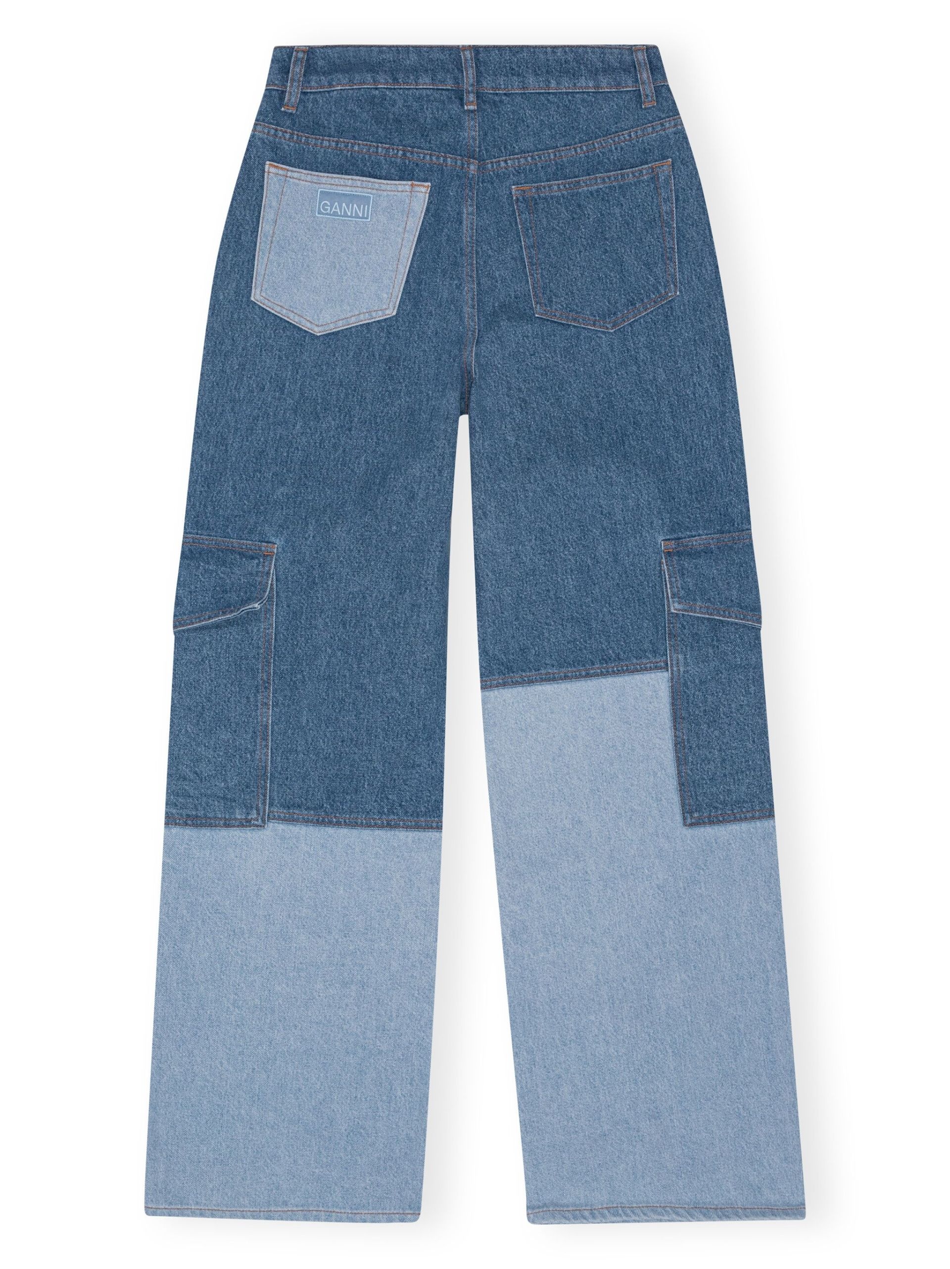 Blue Patchwork Wide-Leg Jeans - 2