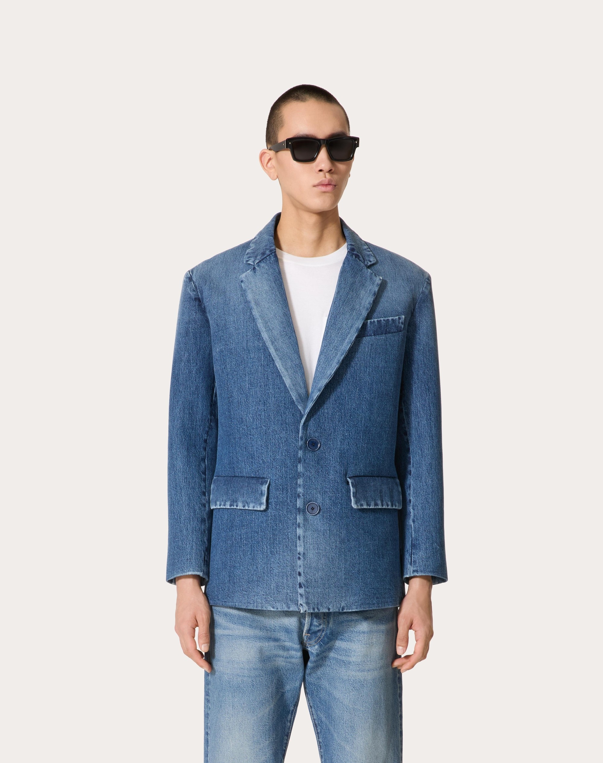 SINGLE-BREASTED DENIM JACKET LAMINATED WITH NEOPRENE SCUBA - 3