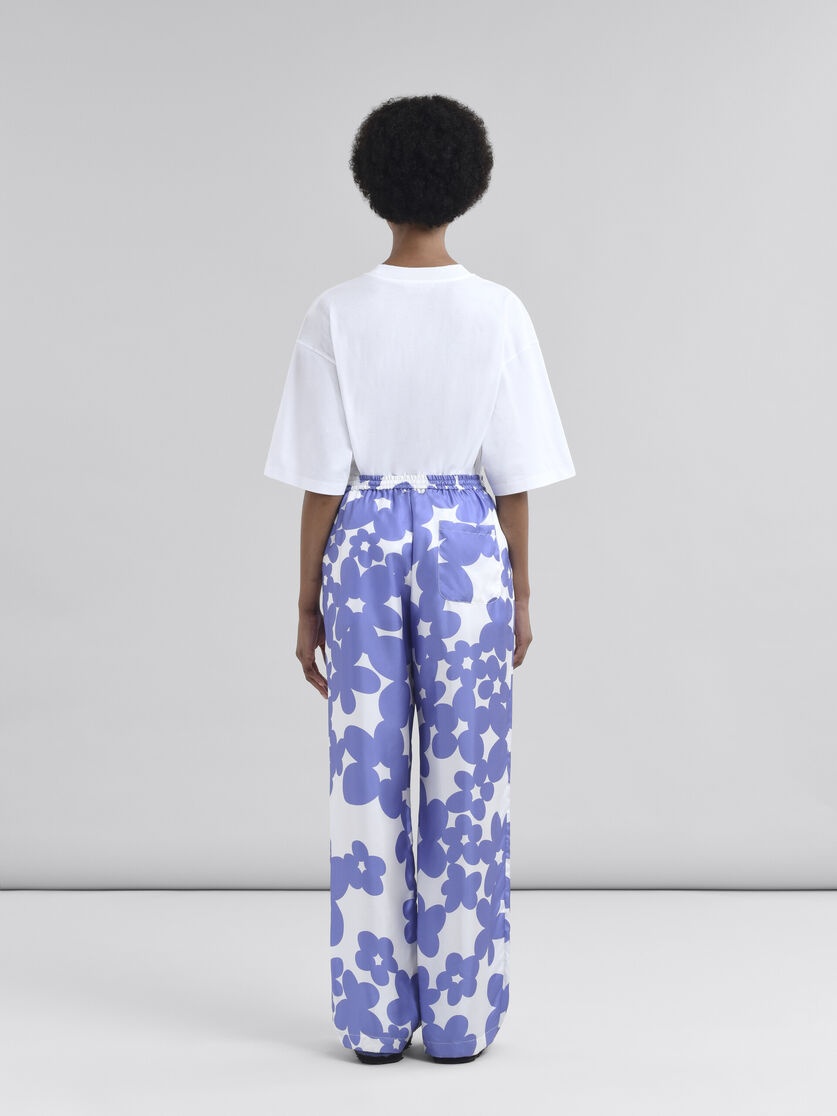 SILK PYJAMA TROUSERS WITH WHITE AND LIGHT BLUE DILLIES PRINT - 3