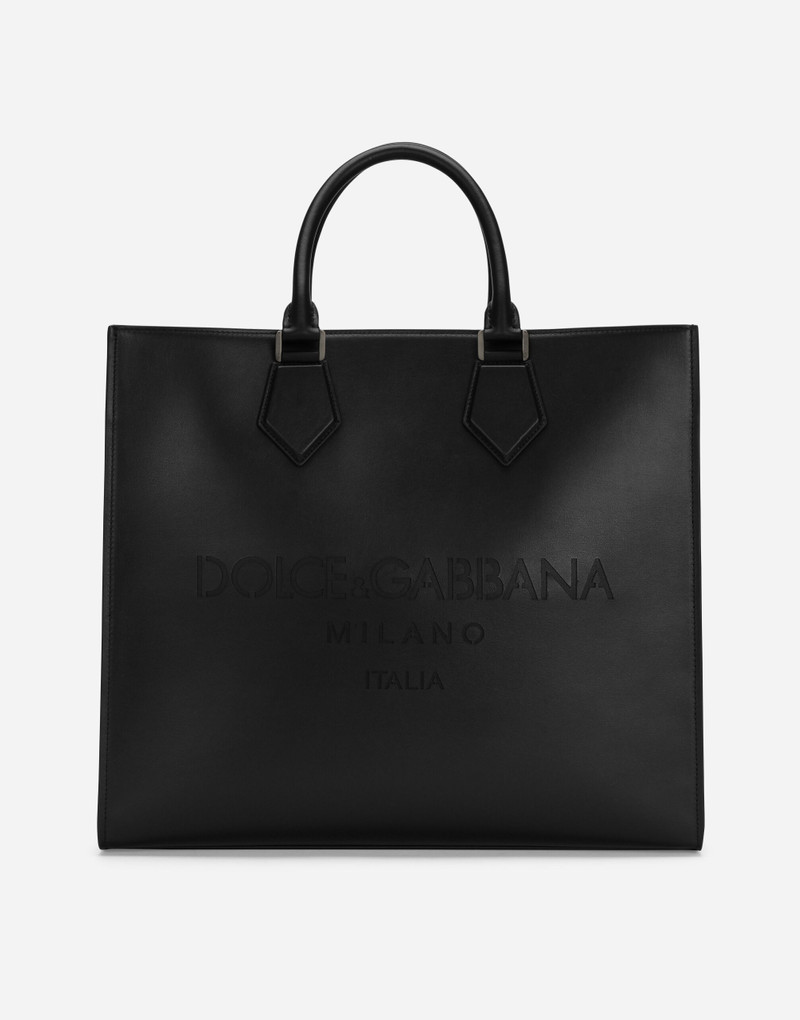 Large calfskin shopper with logo 1