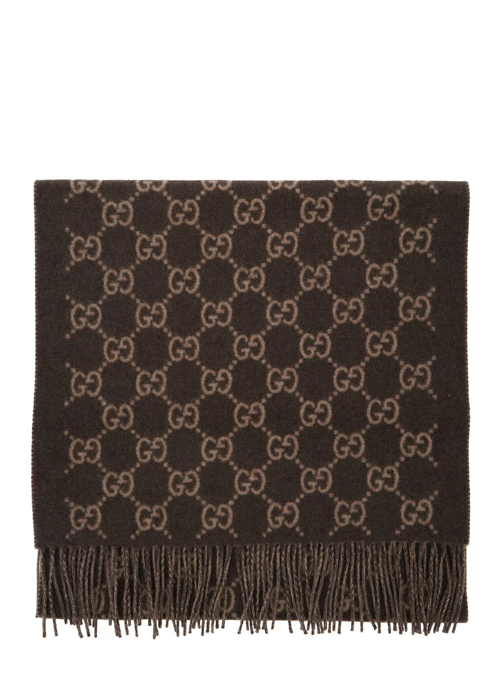 Gucci Men Brown Scarf With All-Over Gg Motif And Fringed Hem In Cashmere Man - 1