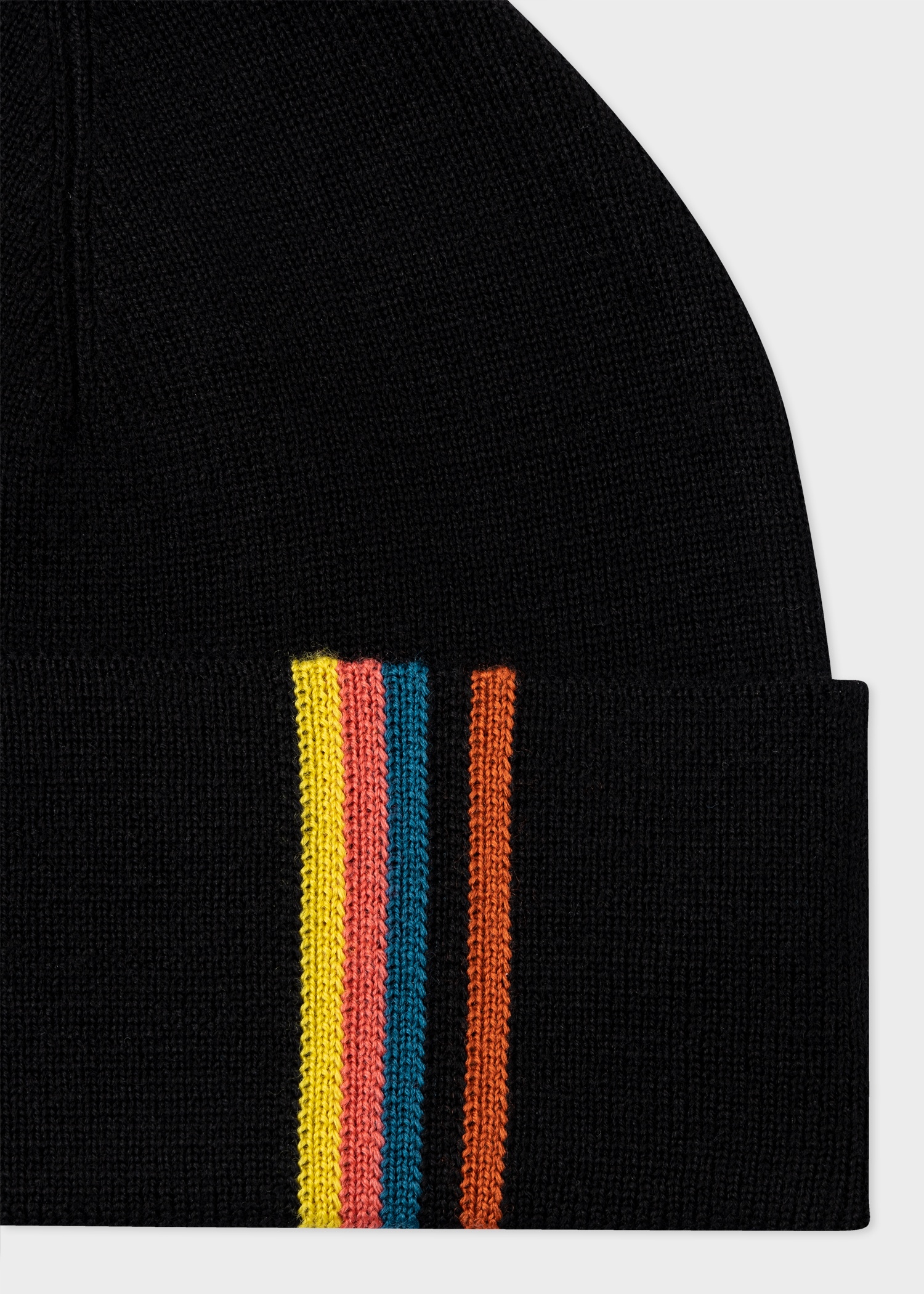 Black Merino Wool 'Artist Stripe' Beanie Hat - 2