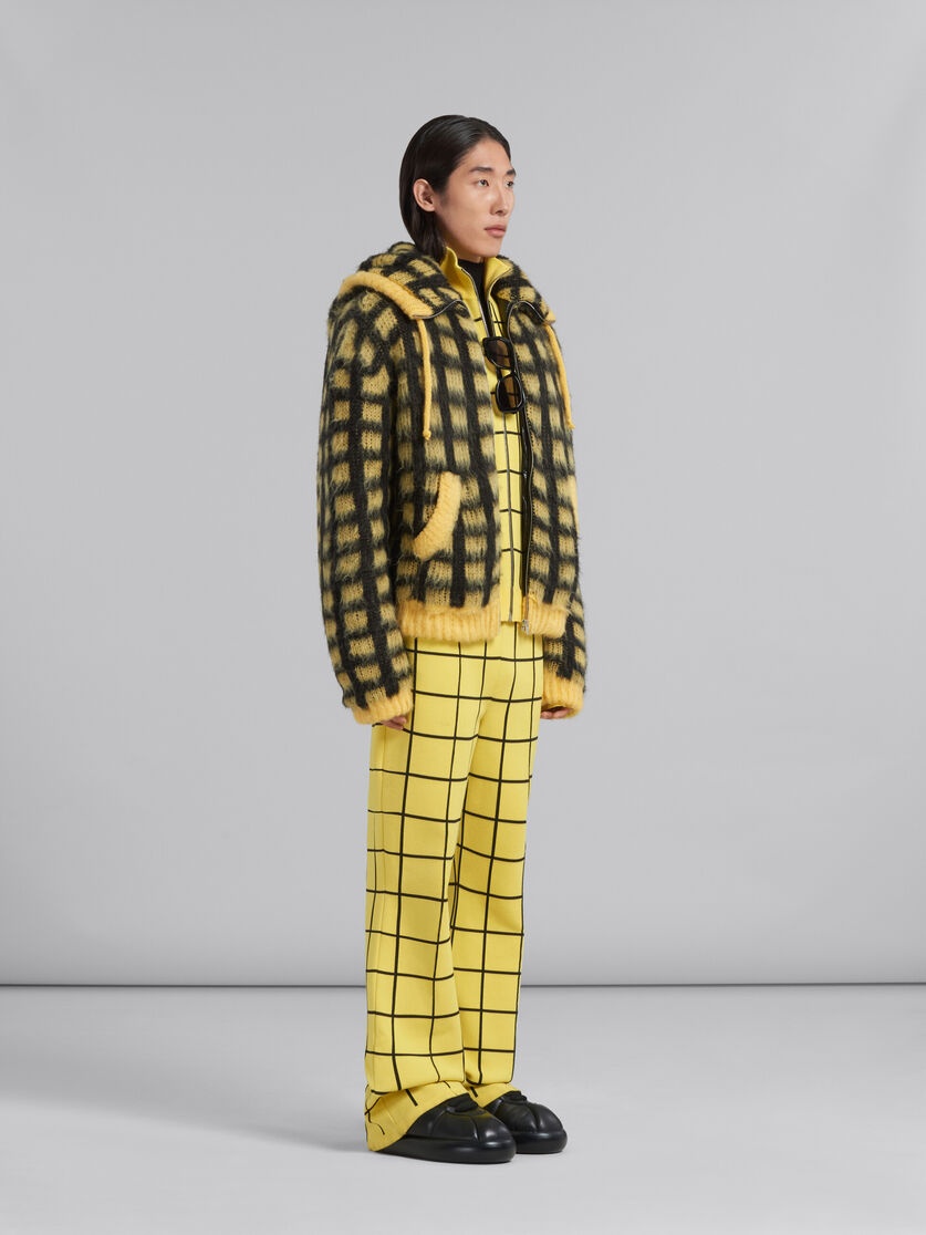 YELLOW CHECKED MOHAIR HOODED CARDIGAN - 6