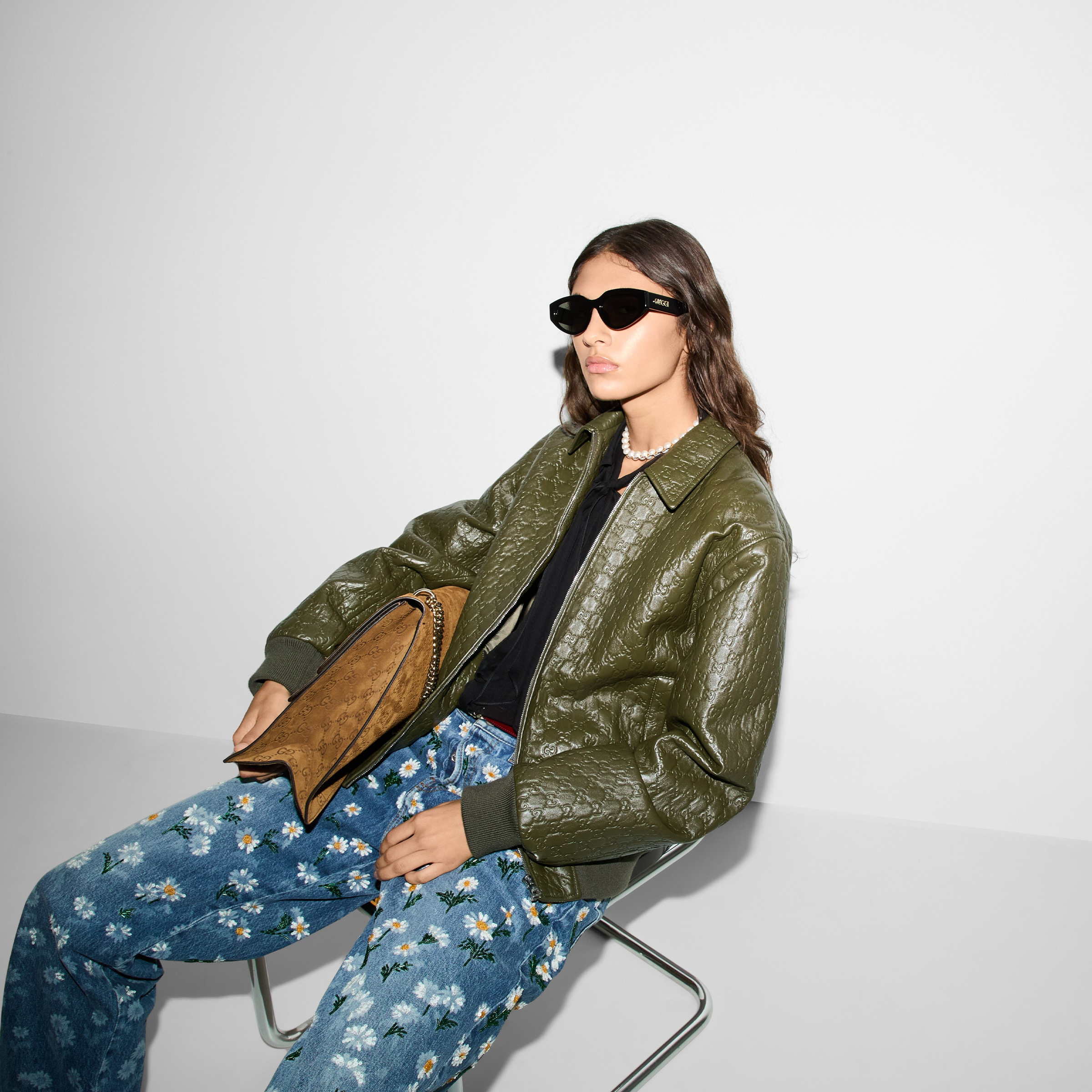 GG embossed leather bomber jacket - 6