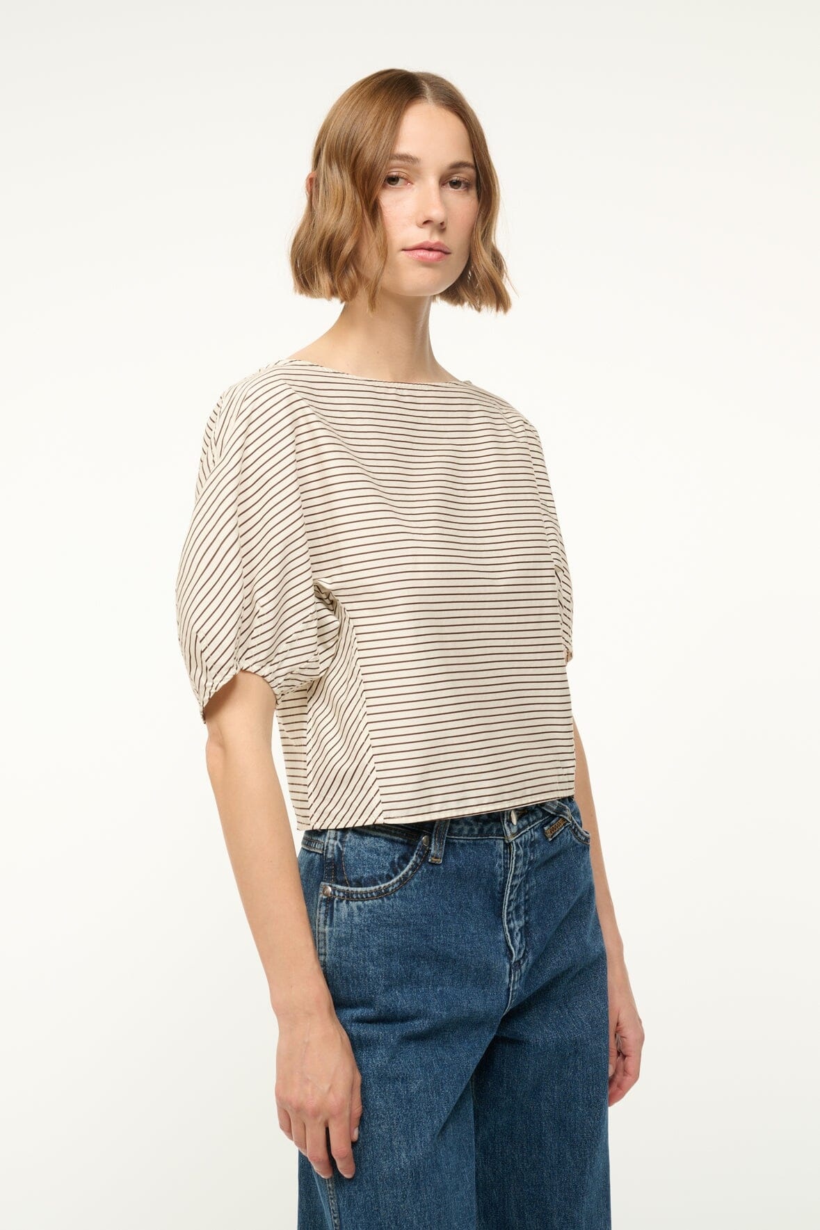STAUD DIDI TOP IVORY DARK OAK MICRO STRIPE - 4