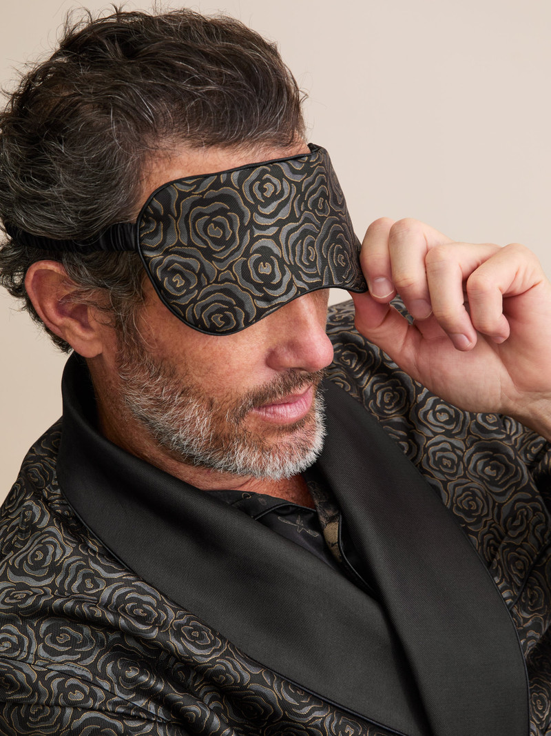 Silk Eye Mask Jacquard Black Rose 4