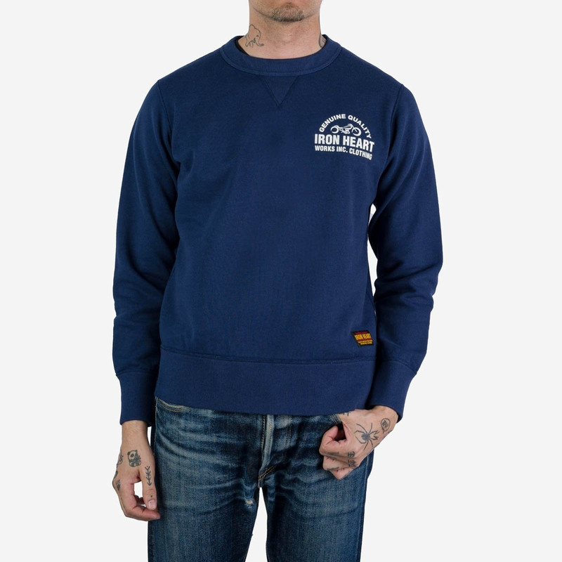 Iron Heart IHSW-68-NAV Printed 14oz Ultra Heavyweight Loopwheel Cotton Crew Neck Sweat - Navy outlook