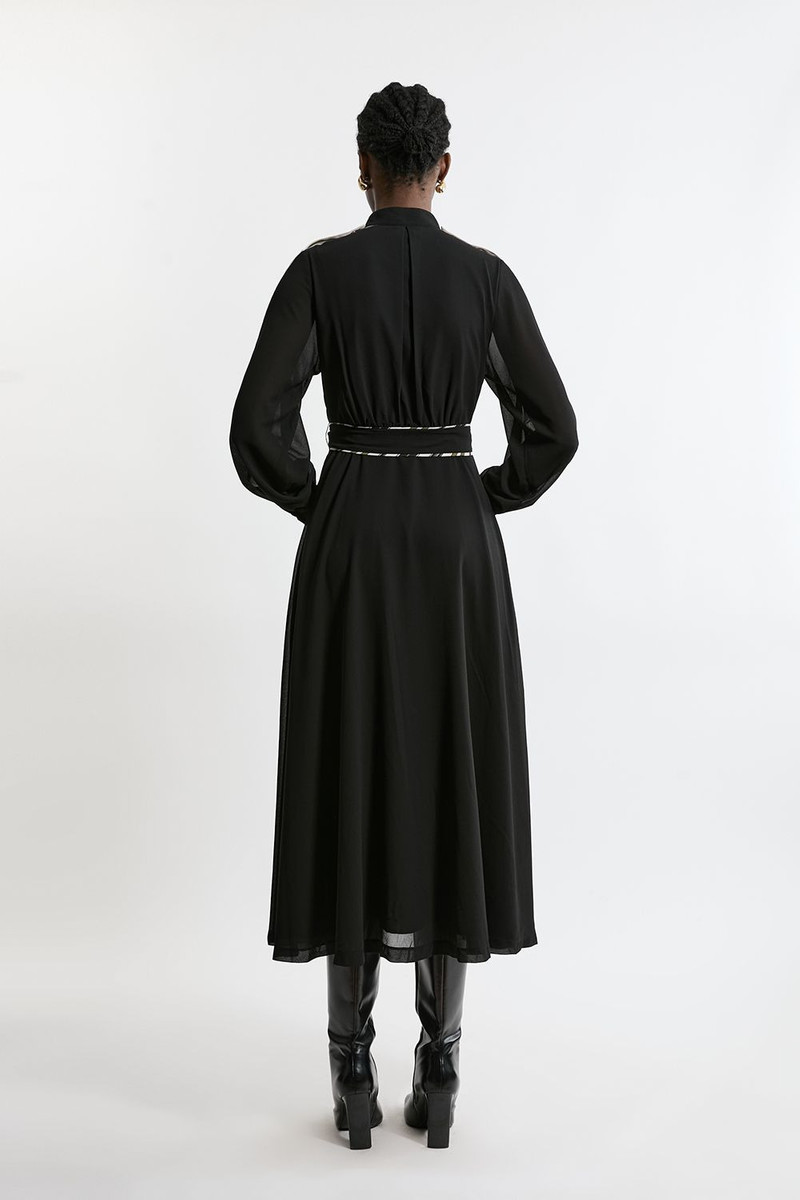 Military Mono Stripe Balloon Sleeve Maxi Dress 6