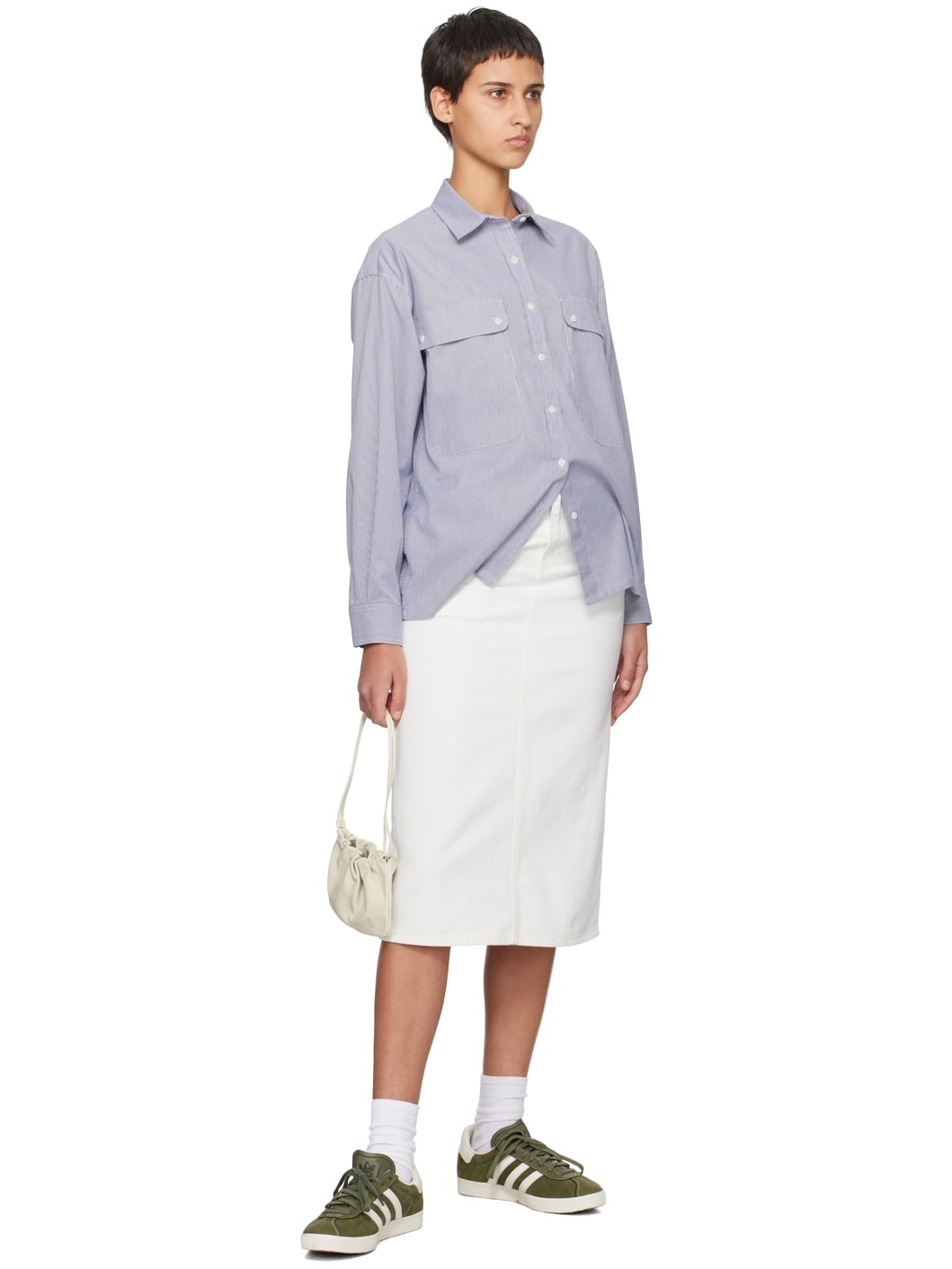 White H-Line Denim Midi Skirt - 4