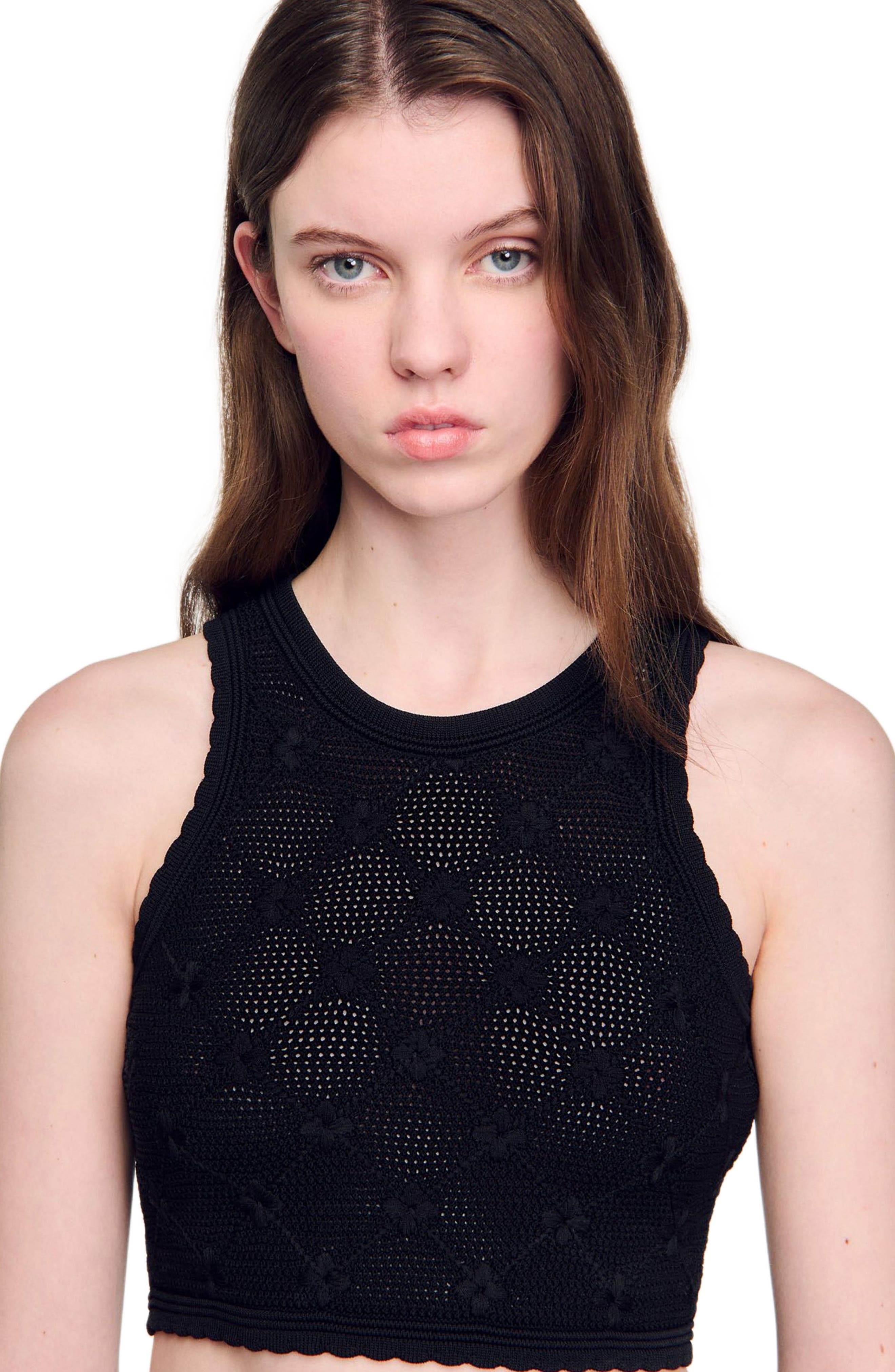 SANDRO Decorative knit top in Black at Nordstrom - 4