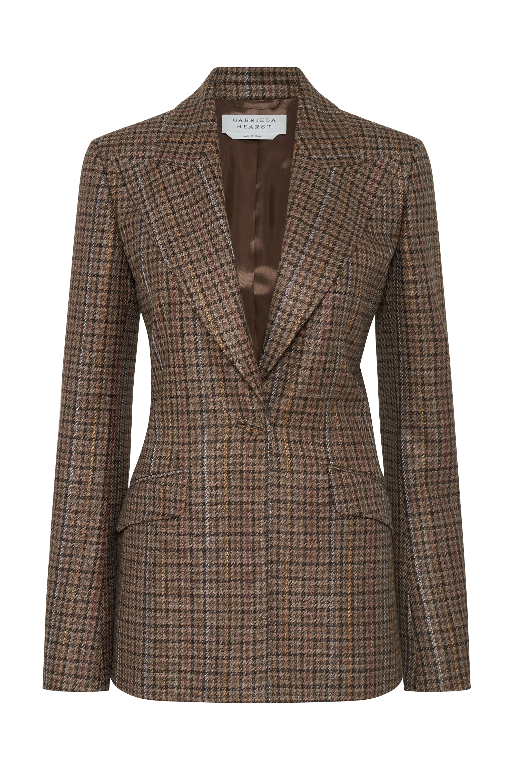 Leiva Blazer in Camel Multi Wool Silk Houndstooth - 1