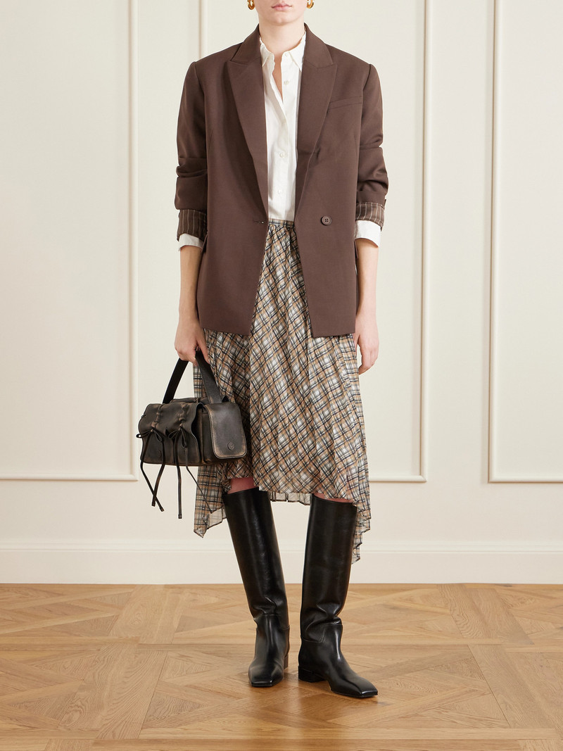 Acne Studios Asymmetric Pleated Checked Chiffon Midi Skirt outlook