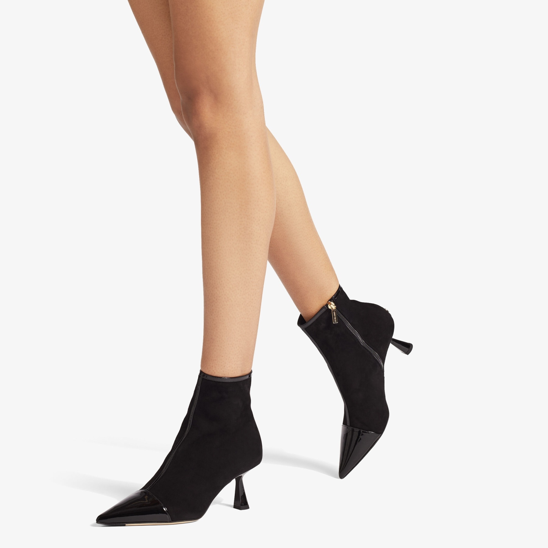 JIMMY CHOO Kix/z 65 Black Patent and Suede Ankle Boots