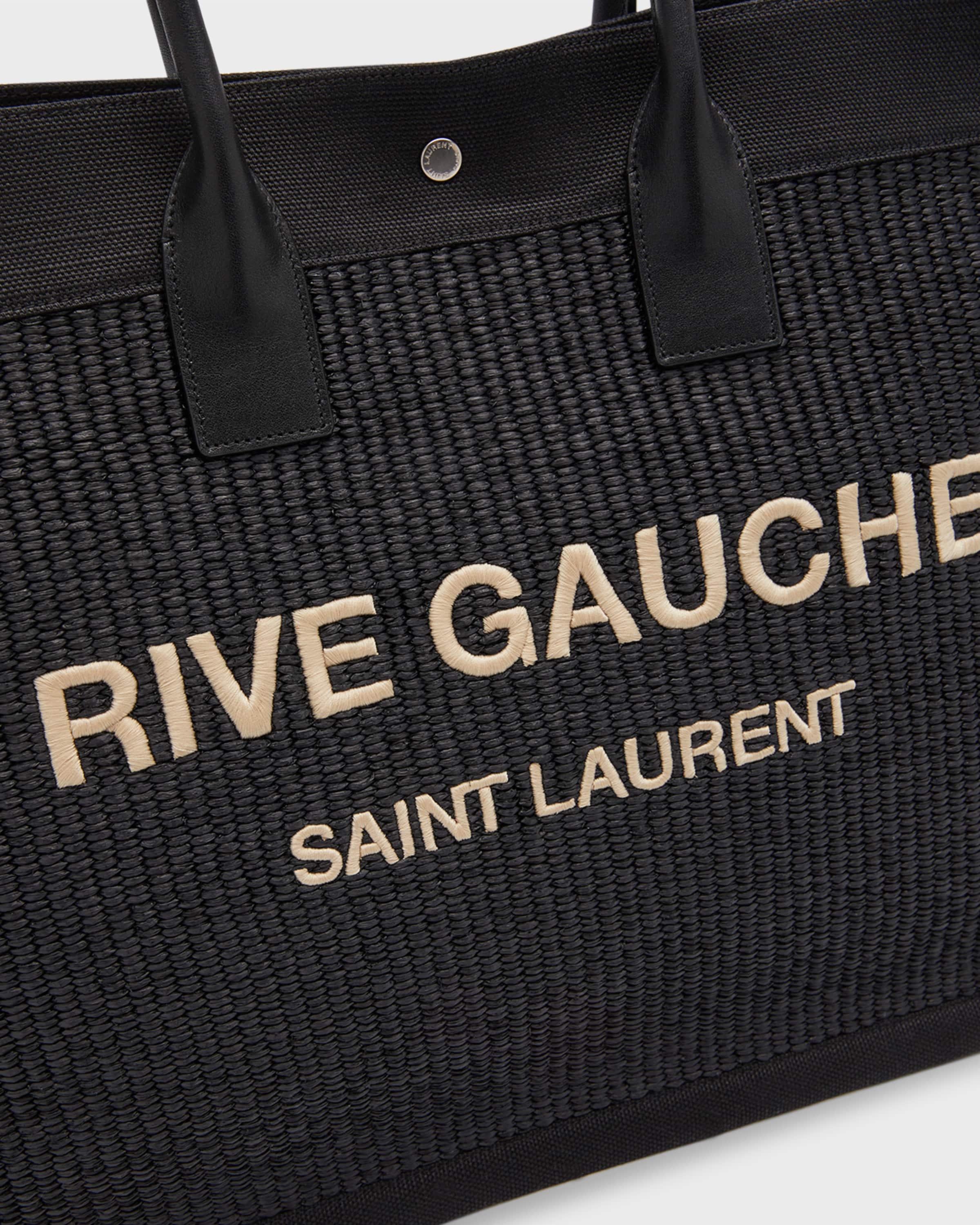 Beige Rive Gauche logo-embroidered raffia tote bag