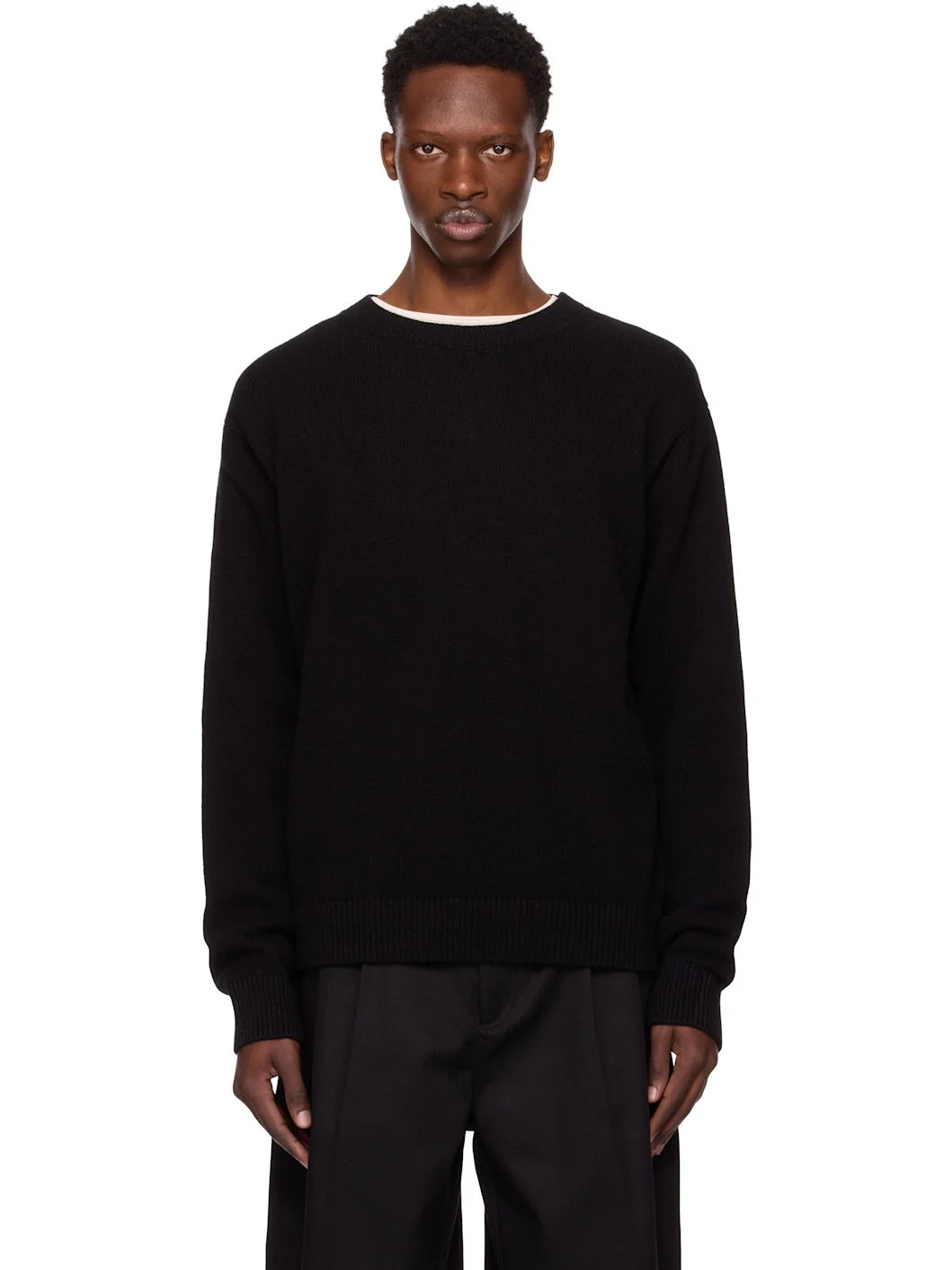 Black Simple Crew Sweater - 1