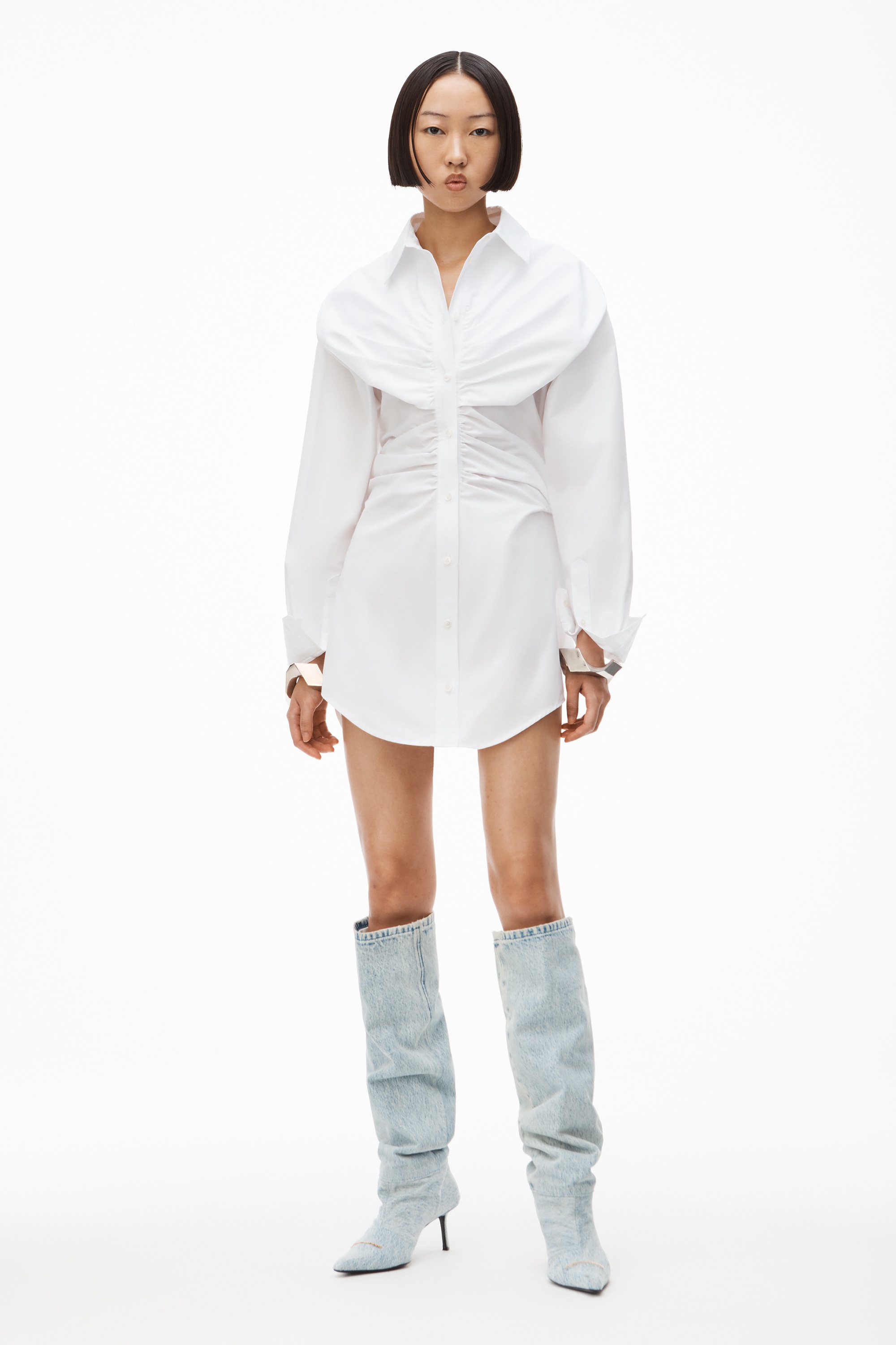 RUCHED HOURGLASS DRESS IN COTTON POPLIN - 2