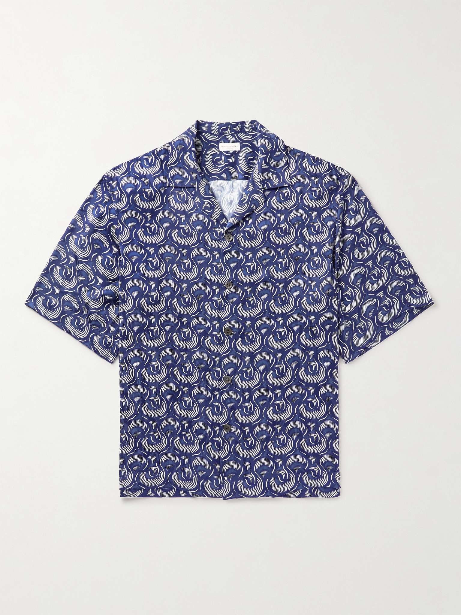 Cassi Camp-Collar Printed Satin Shirt - 1