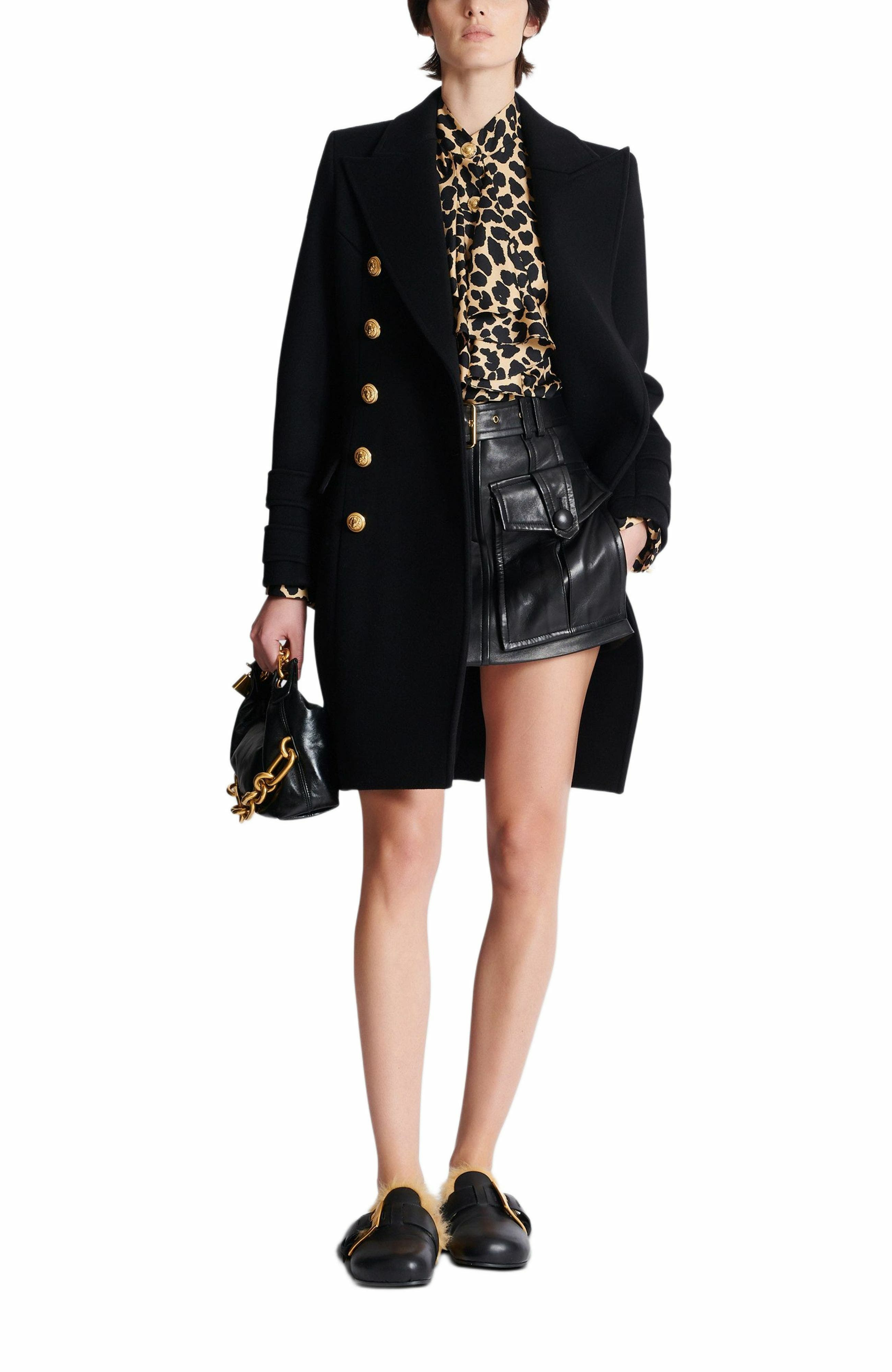 Balmain Leopard Print Ruffled Shirt in Black at Nordstrom - 2