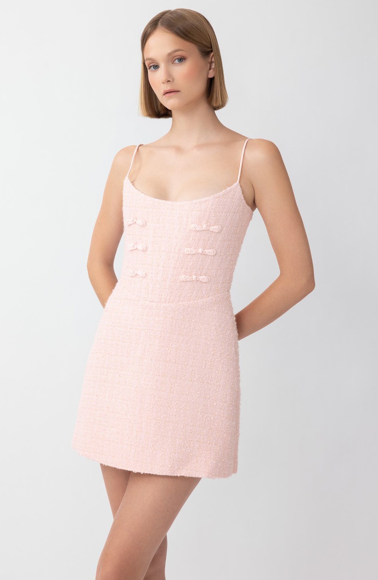 SAU LEE Andi Metallic Tweed Cocktail Minidress in Pastel Pink at Nordstrom - 2