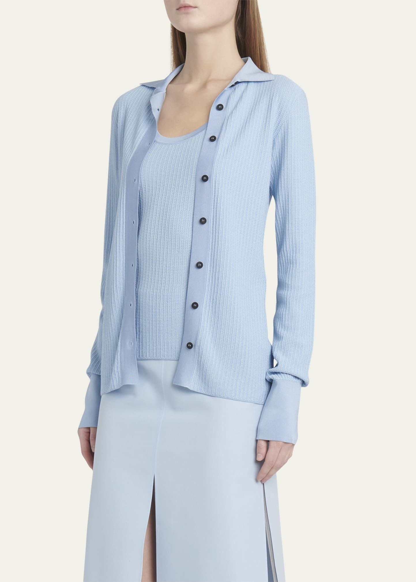 Cotton Silk Micro Jacquard Cardigan - 4