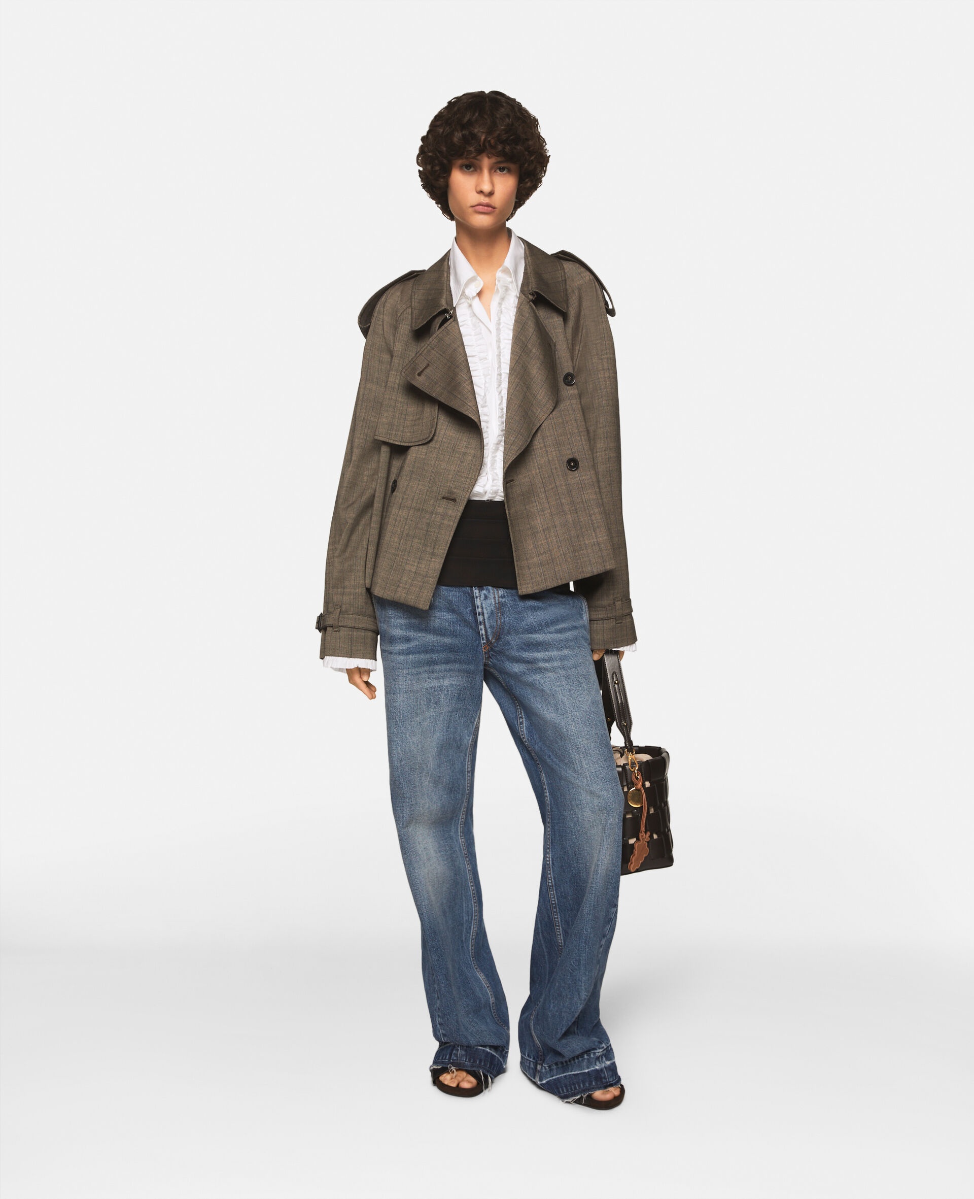 Cropped Checked Wool Trench Jacket - 2