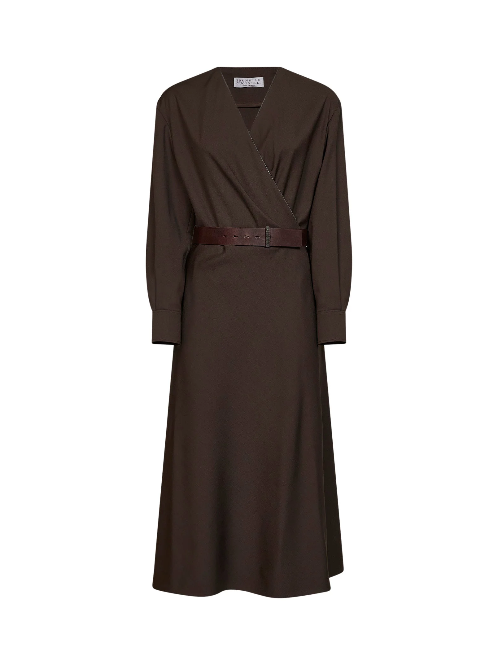 Dark chocolate stretch canvas belted midi dress - 1