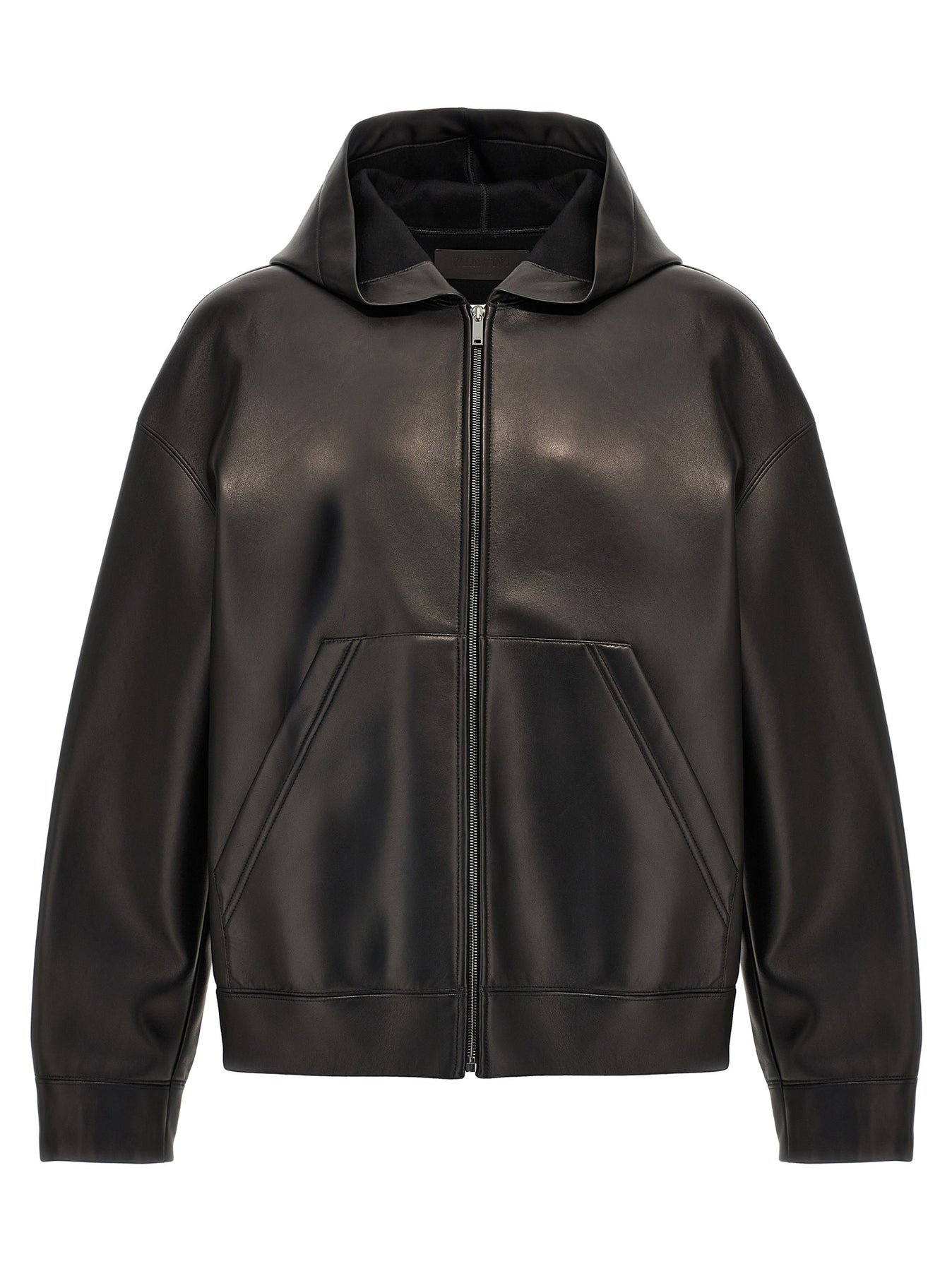 Valentino Leather Hooded Jacket Casual Jackets, Parka Black - 1