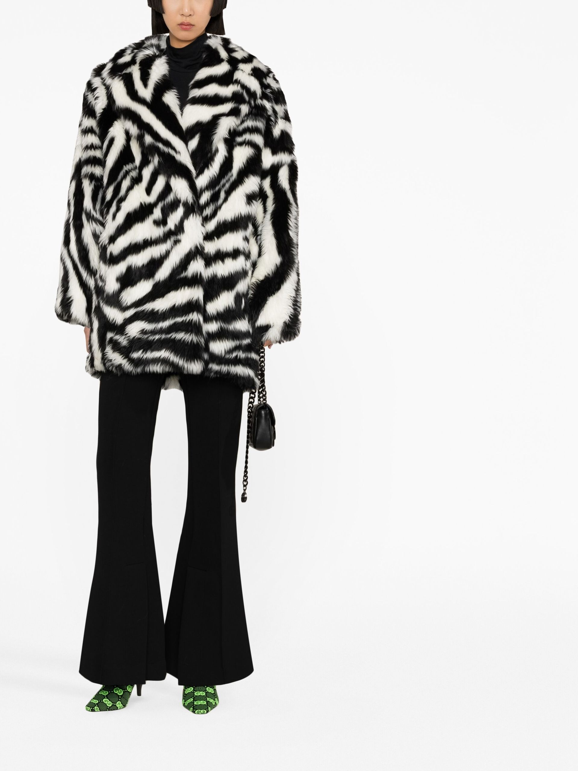 Black And White Zebra Print Faux Fur Coat - 4