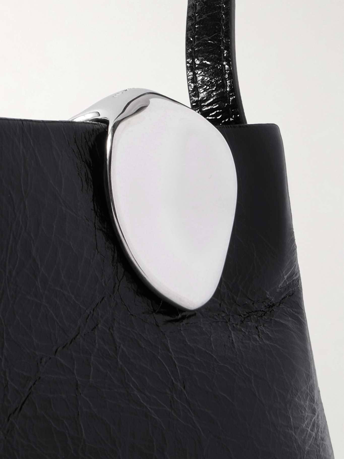 Embellished cracked-leather shoulder bag Black - 4
