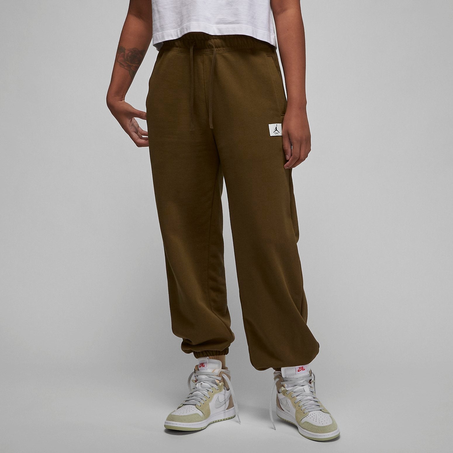 (WMNS) Air Jordan Flight Fleece Trousers 'Light Olive' DQ4607-385 - 2