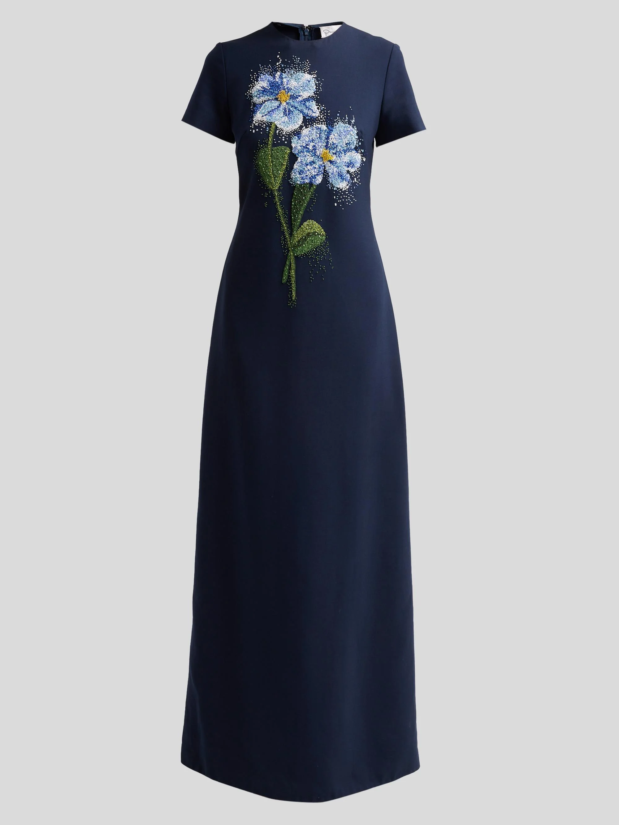 Women's Floral-Beaded Wool-Blend Gown - Navy - 1